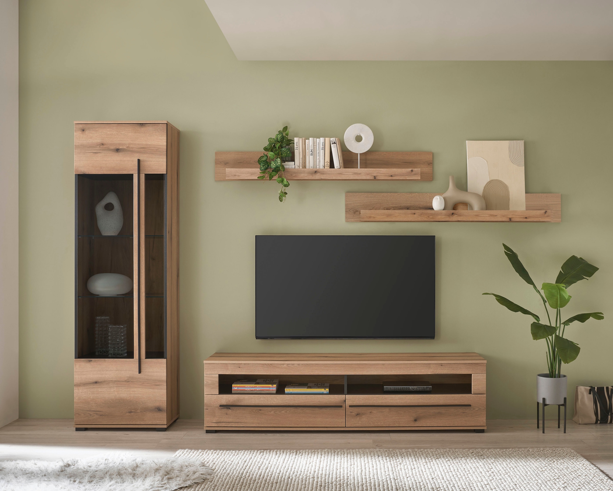 INOSIGN Wohnwand »Cantara, moderne Anbauwand, Wohnzimmer-Set, in Eiche Evok günstig online kaufen