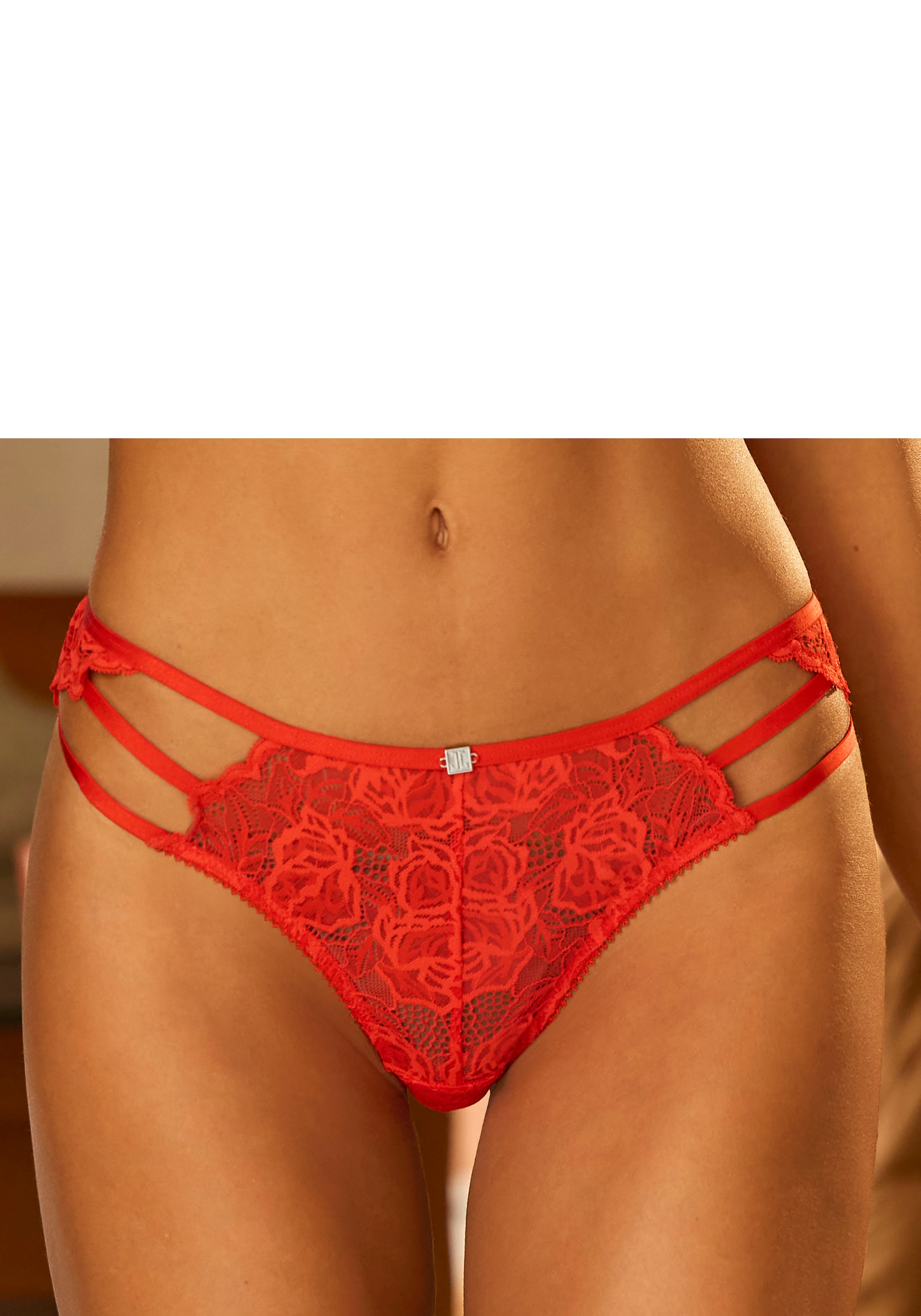 JETTE Panty aus edler Spitze mit aufregender Bänder-Optik, Reizwäsche