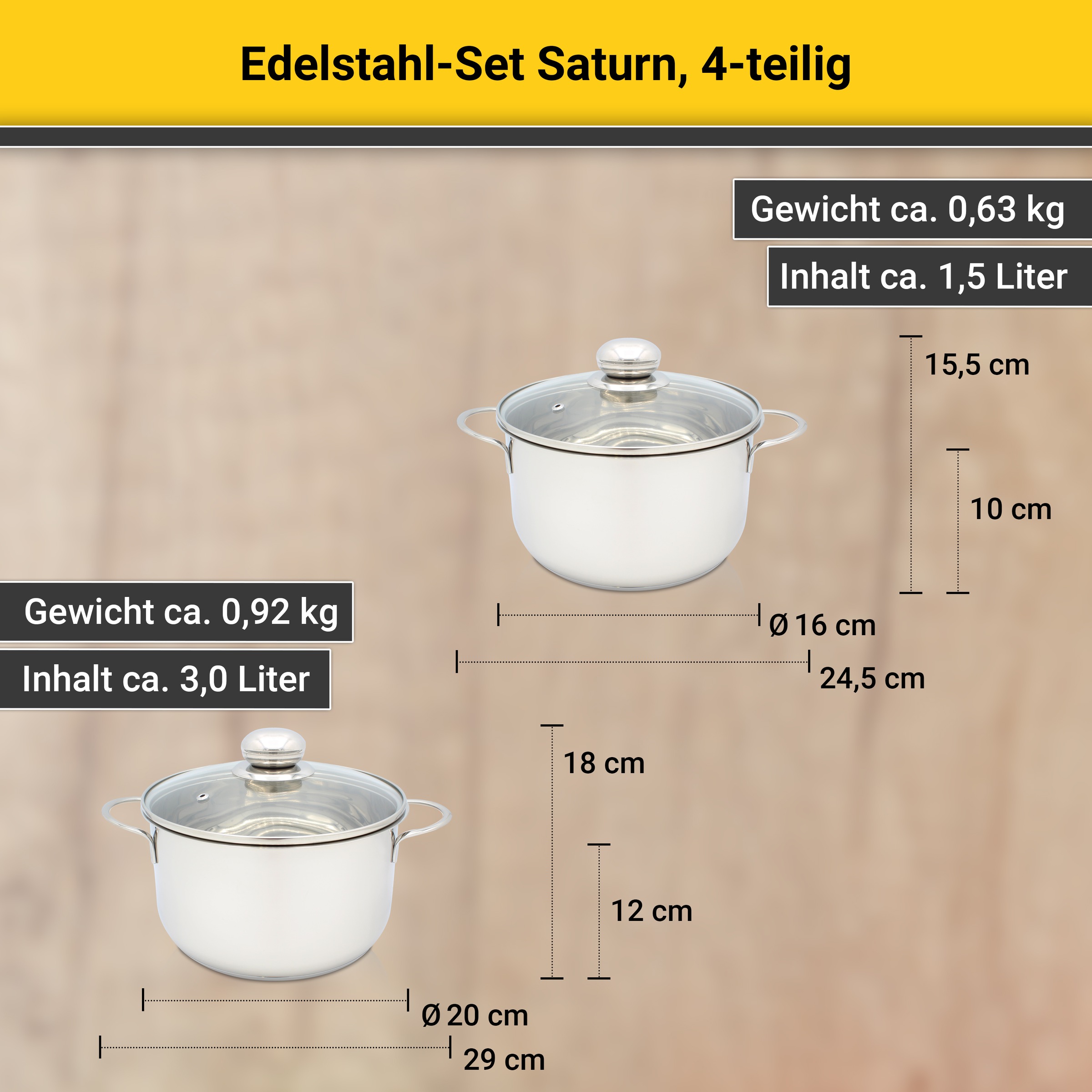 Krüger Topf-Set »Saturn«, Edelstahl, (Set, 7 tlg.), für Induktions-Kochfelder geeignet