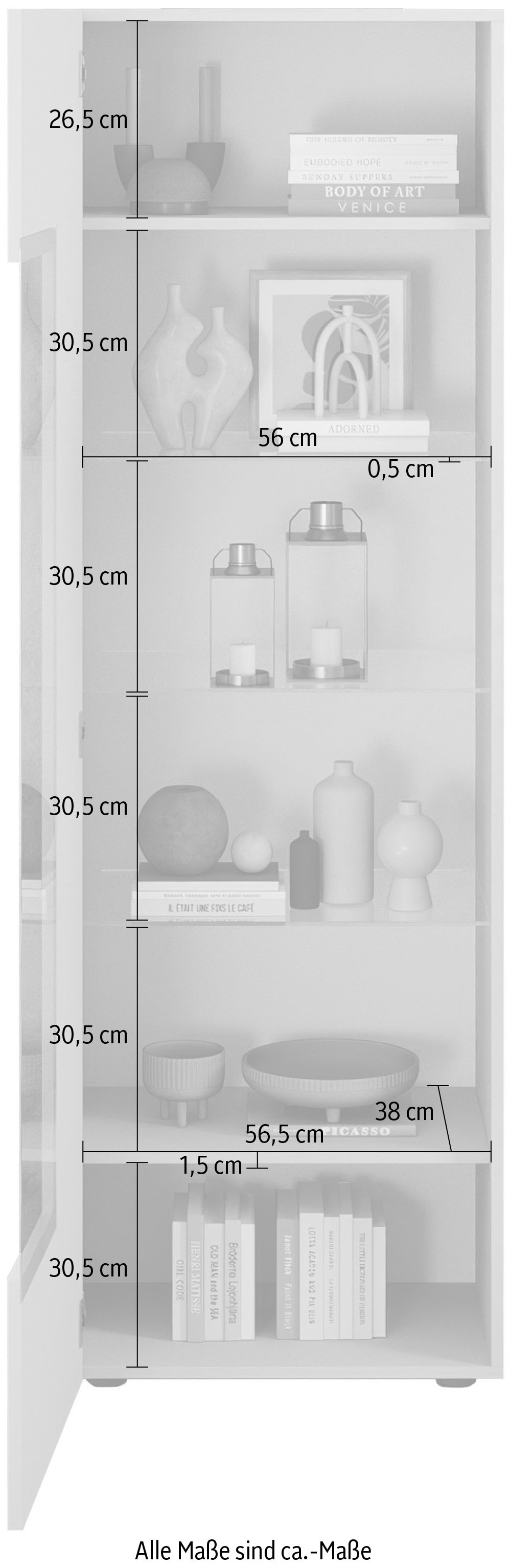 INOSIGN Vitrine »Country Höhe 187 cm, Hochschrank mit 1 Tür, Anrichte, Standvitrine«, geriffelte Front, modern u. elegant, viel Stauraum