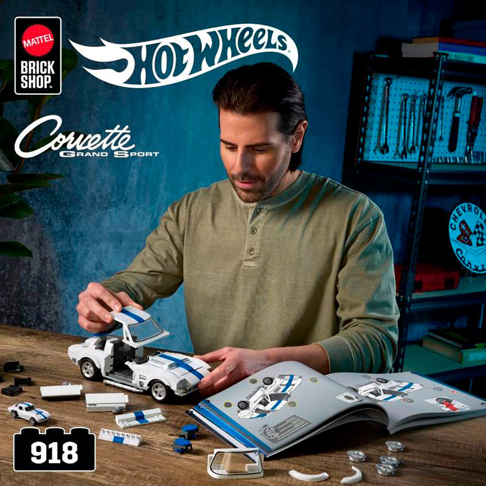Mattel® Modellbausatz »Mattel Brick Shop Hot Wheels, ELITE SERIES CORVETTE«, (918 St.), 1:16