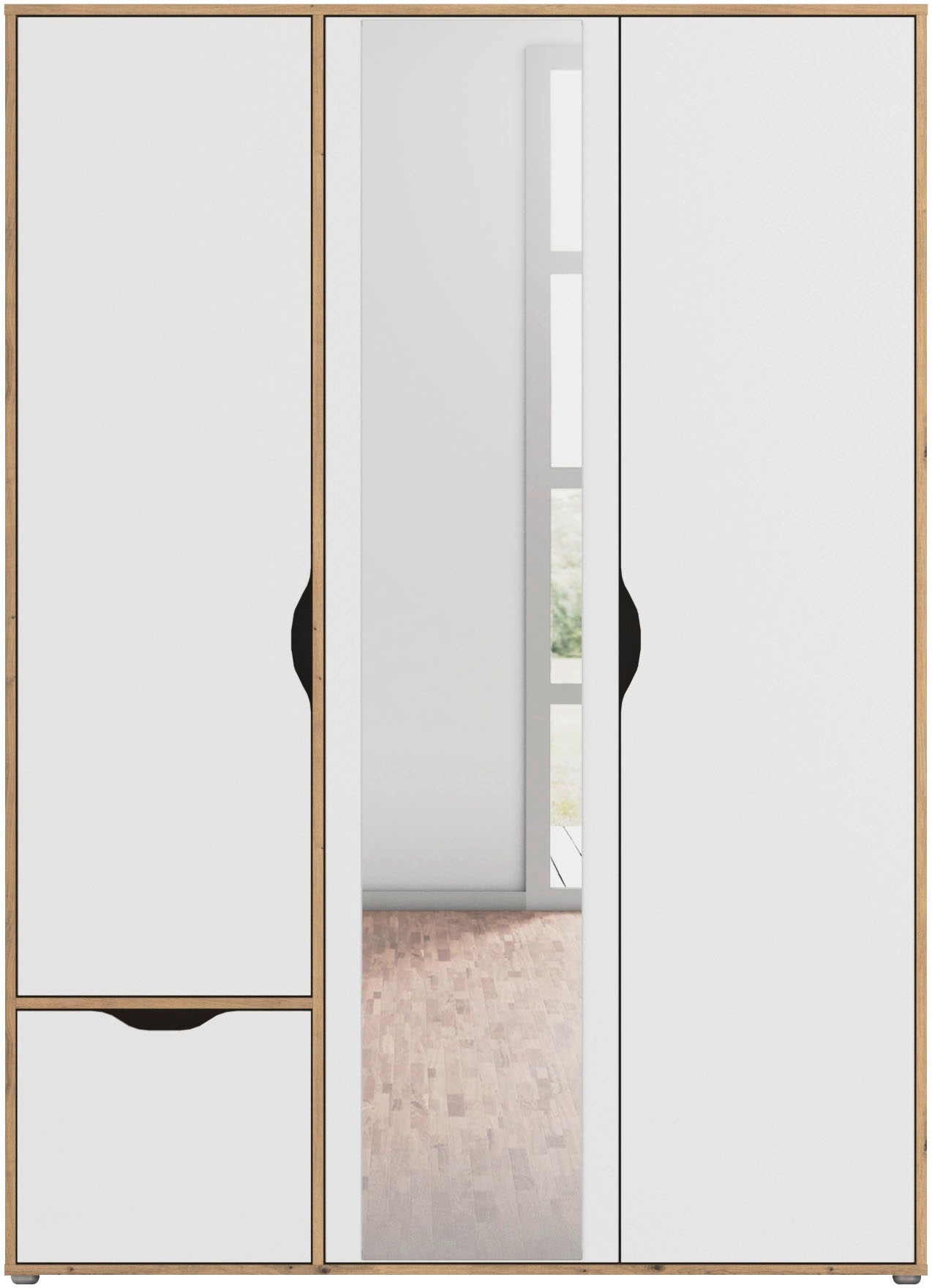 rauch Drehtürenschrank »Kleiderschrank Schrank Garderobe Wäscheschrank NARAI mit Schubladen«, (in 3 verschiedenen Ausstattungen BASIC/CLASSIC/PREMIUM), Griffausfräsungen für eine grifflose Optik TOPSELLER MADE IN GERMANY