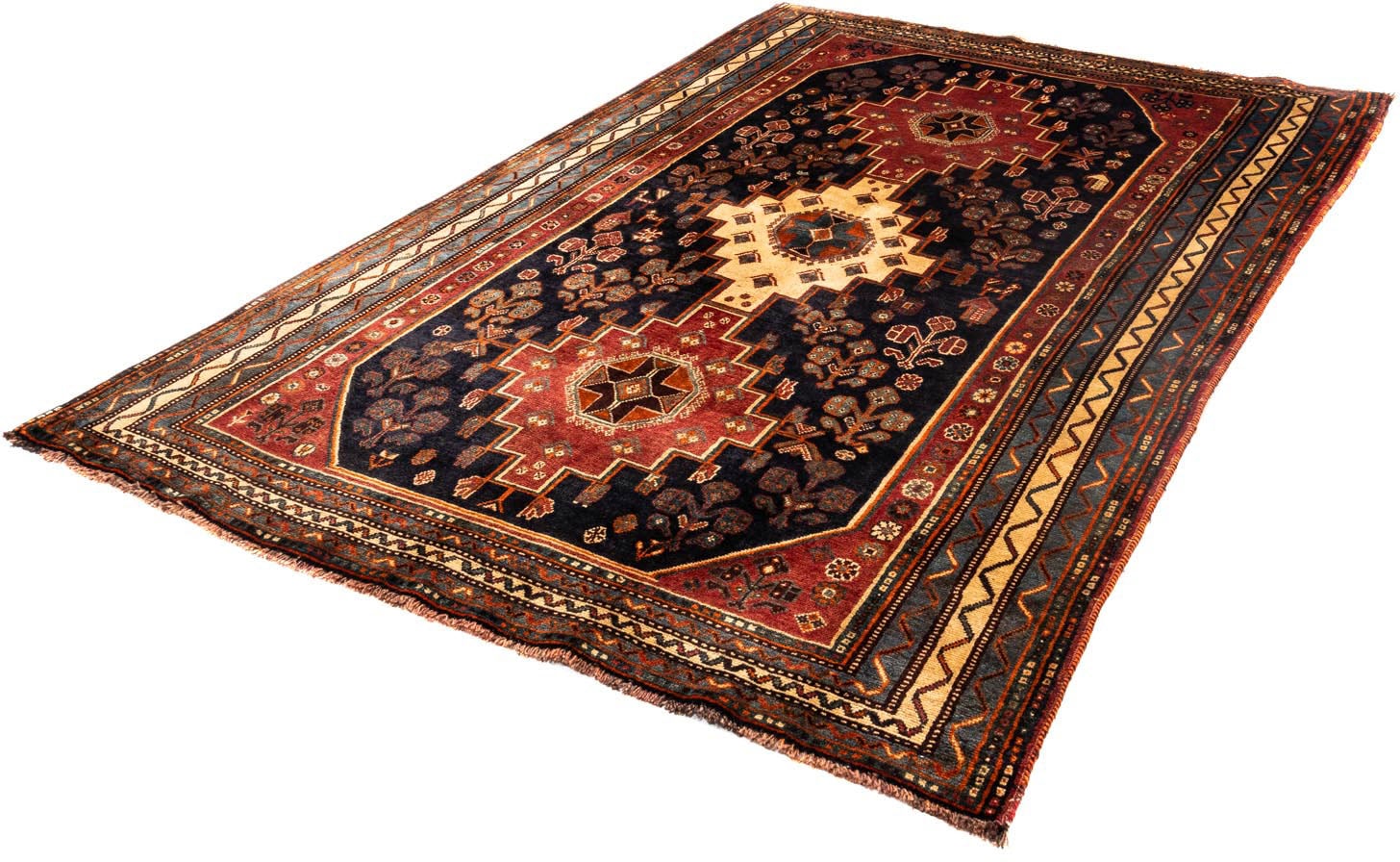 Wollteppich „Shiraz Medaillon 250 x 153 cm“, rechteckig, Unikat mit Zertifikat Dunkelrot 1 mm B/L: 153 cm x 250 cm – 1 mm