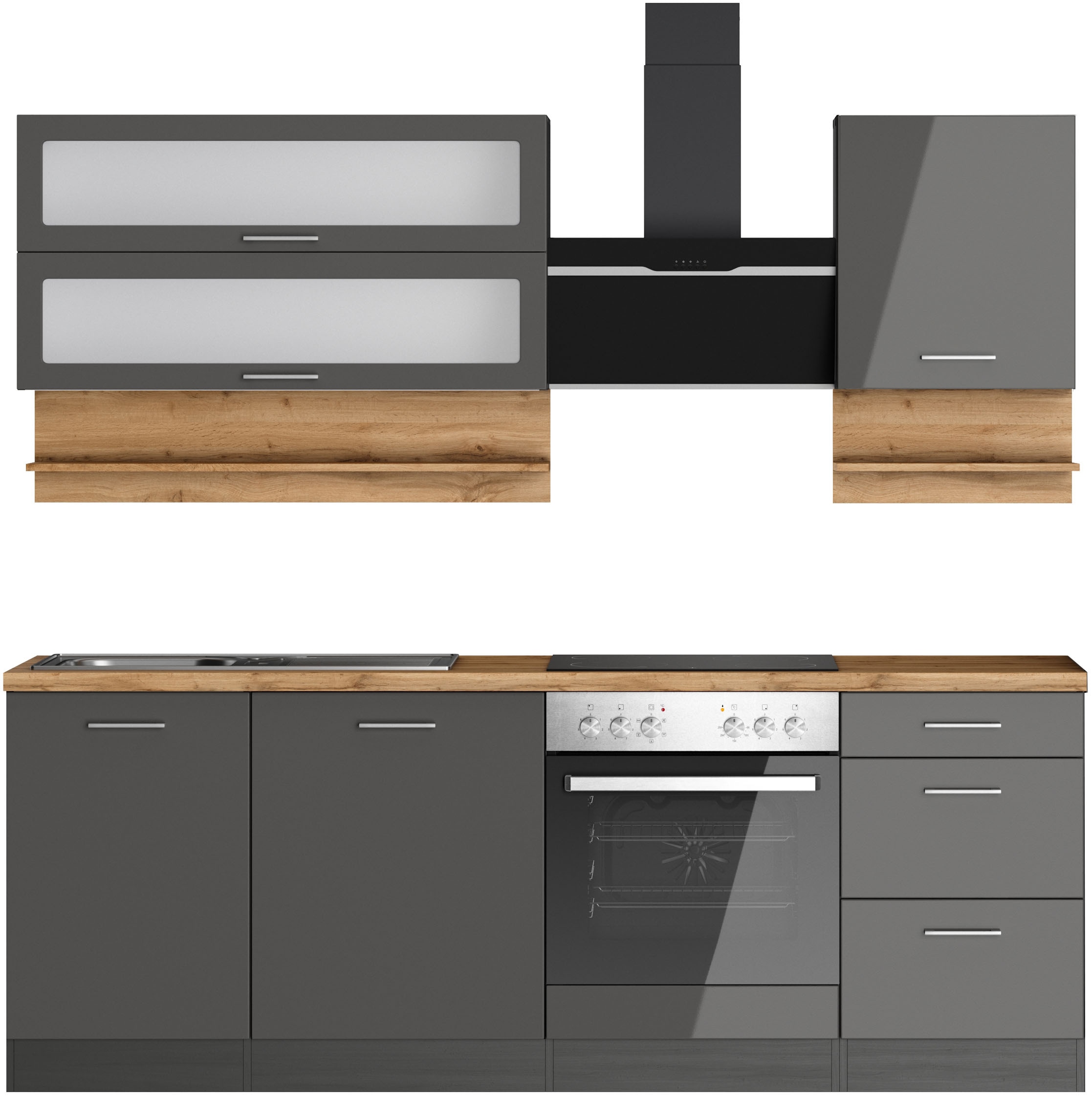 KOCHSTATION Küchenzeile »KS-Milan«, 220 cm breit, robuste Metallauszüge, vi günstig online kaufen