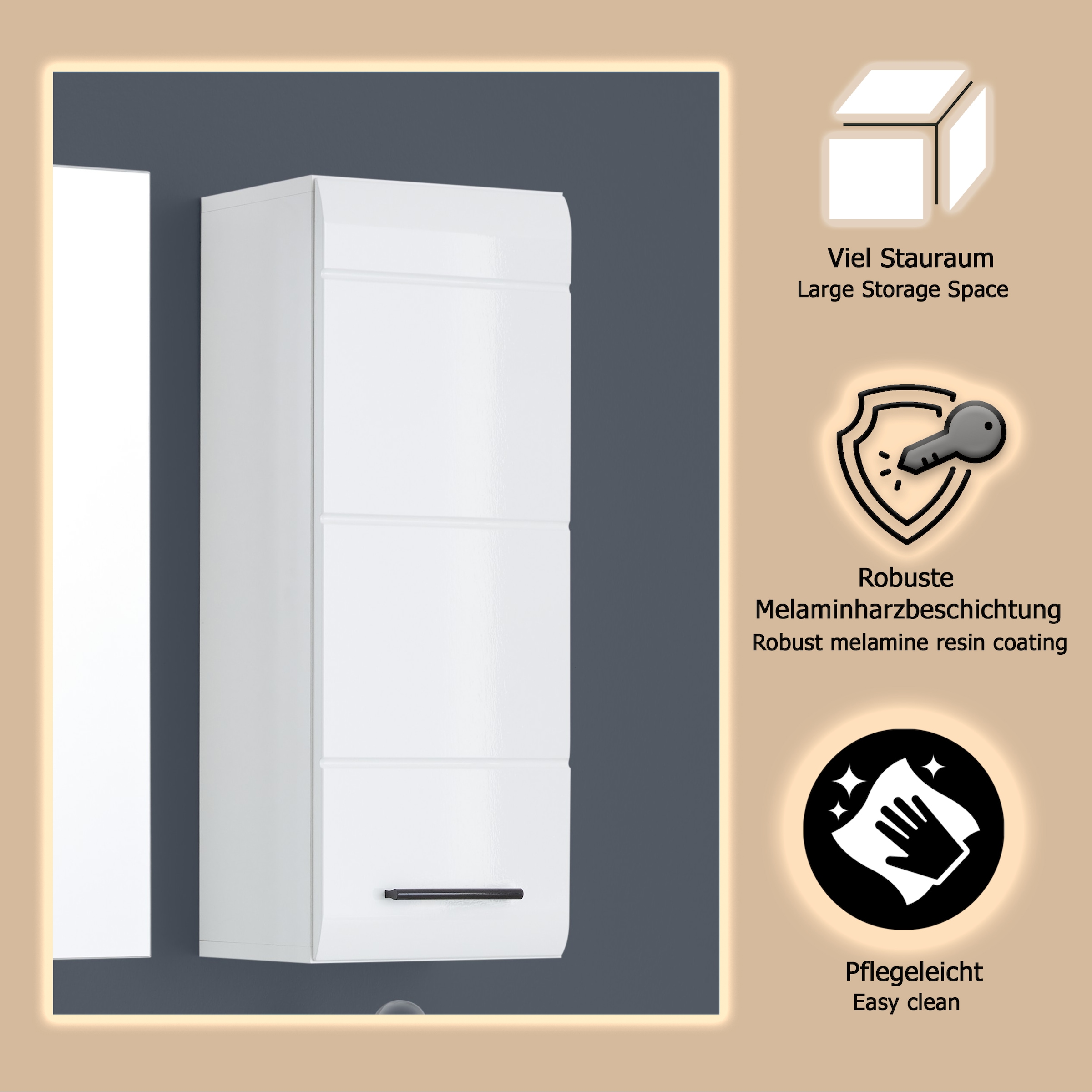 welltime Hängeschrank »Sovana«, Badezimmerschrank mit 2 Fächern in Weiß - (B/T/H) 30/24/77 cm