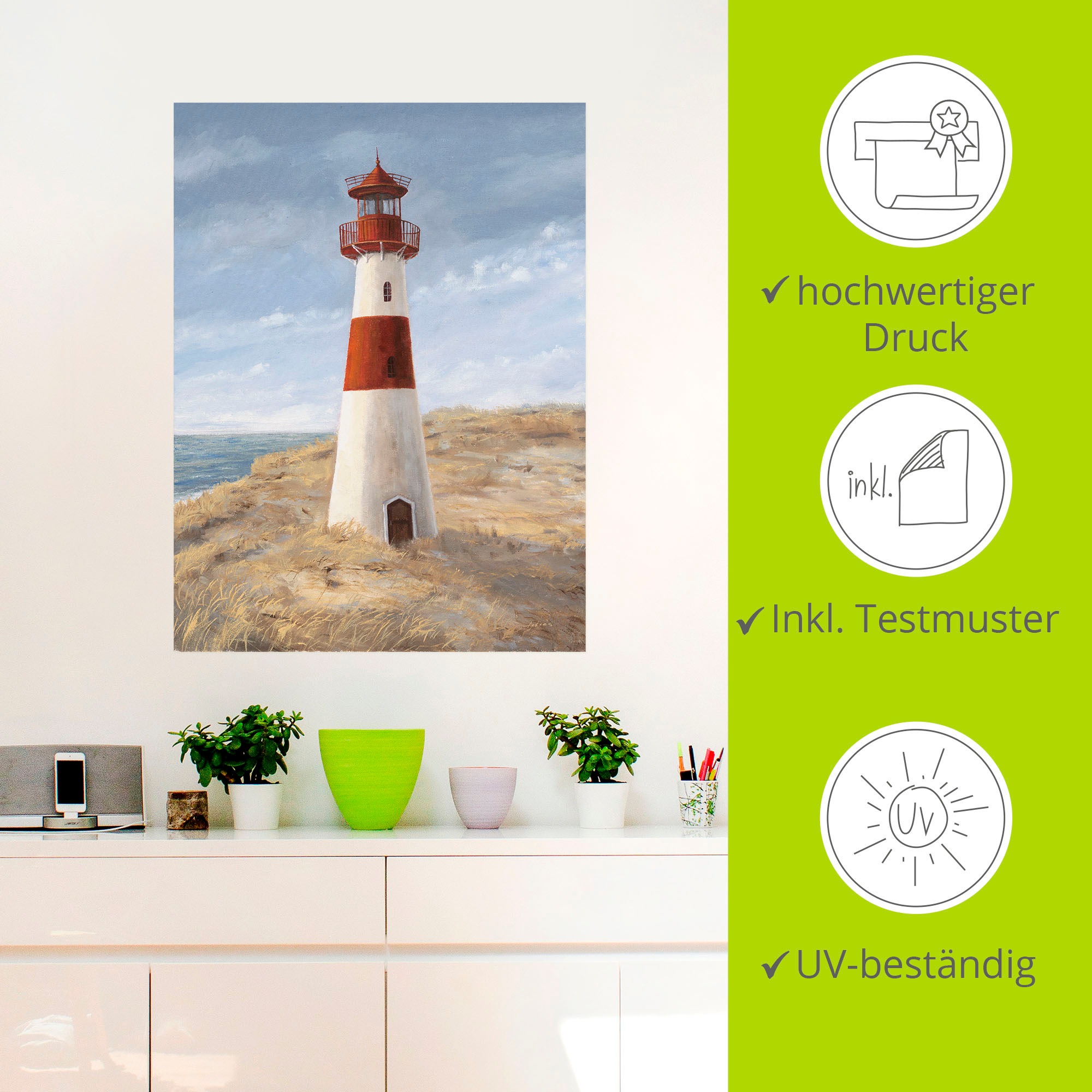 Artland Wandbild »Leuchtturm I«, Gebäude, (1 St.), als Alubild, Outdoorbild, Leinwandbild, Wandaufkleber, versch. Größen