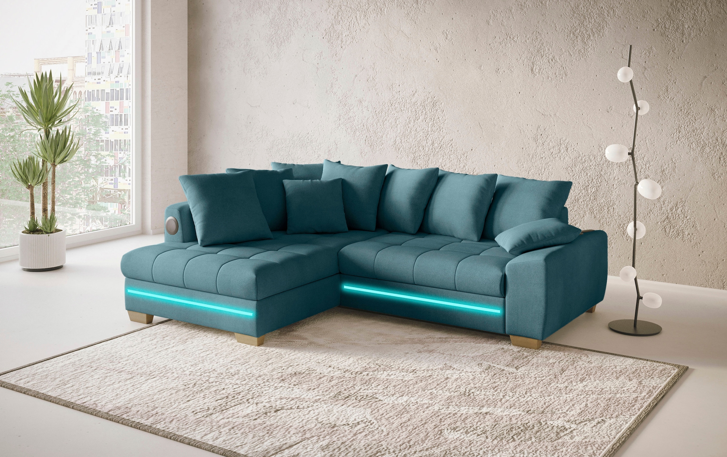 Mr. Couch Ecksofa »Nikita II, L-Form«, RGB-LED, Bluetooth-Soundsystem, wahlweise mit Bett, Bettkasten