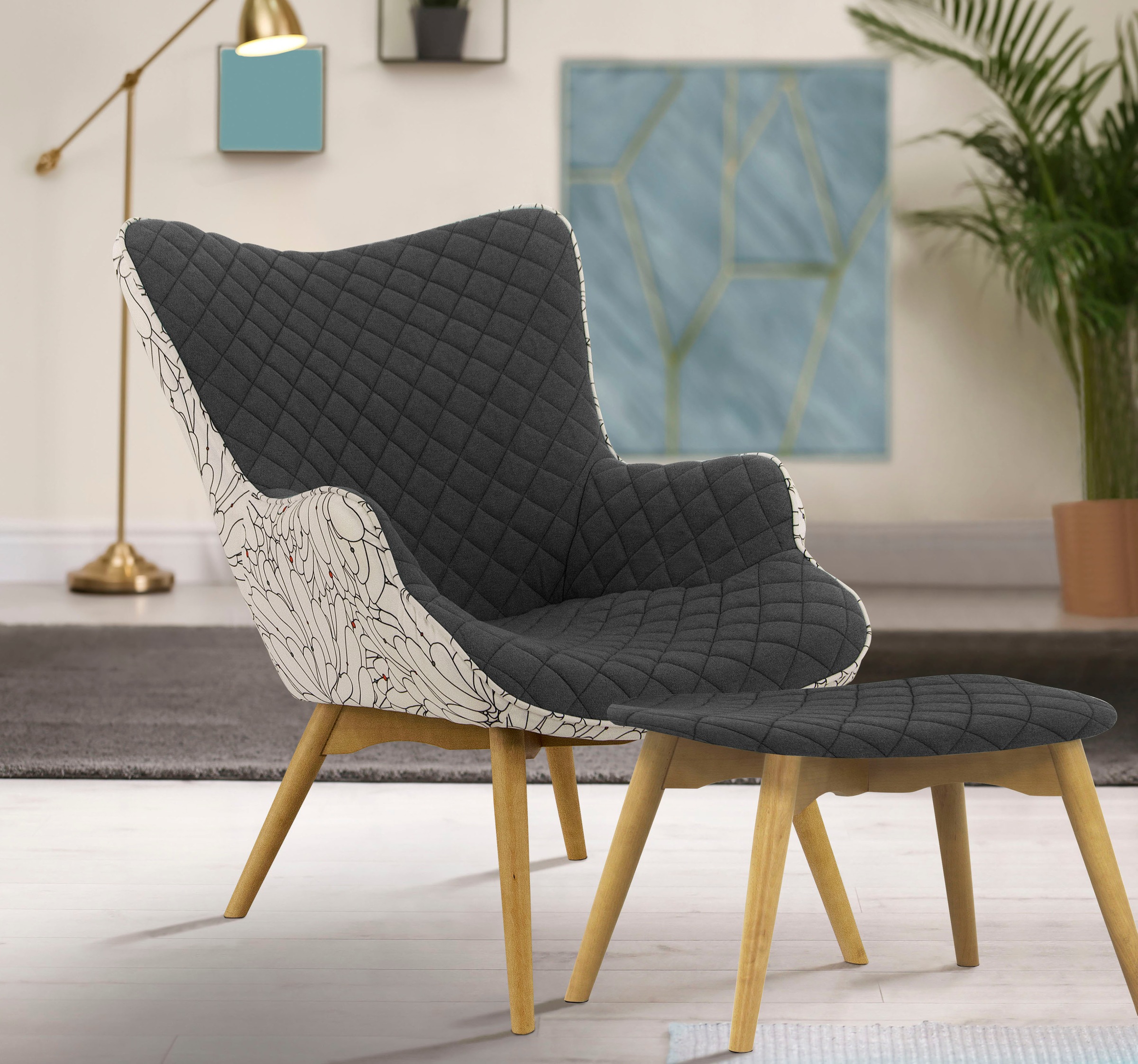 Home affaire Sessel »Duke Print« Karoprägung im Sitzbereich und Dekostoff a günstig online kaufen