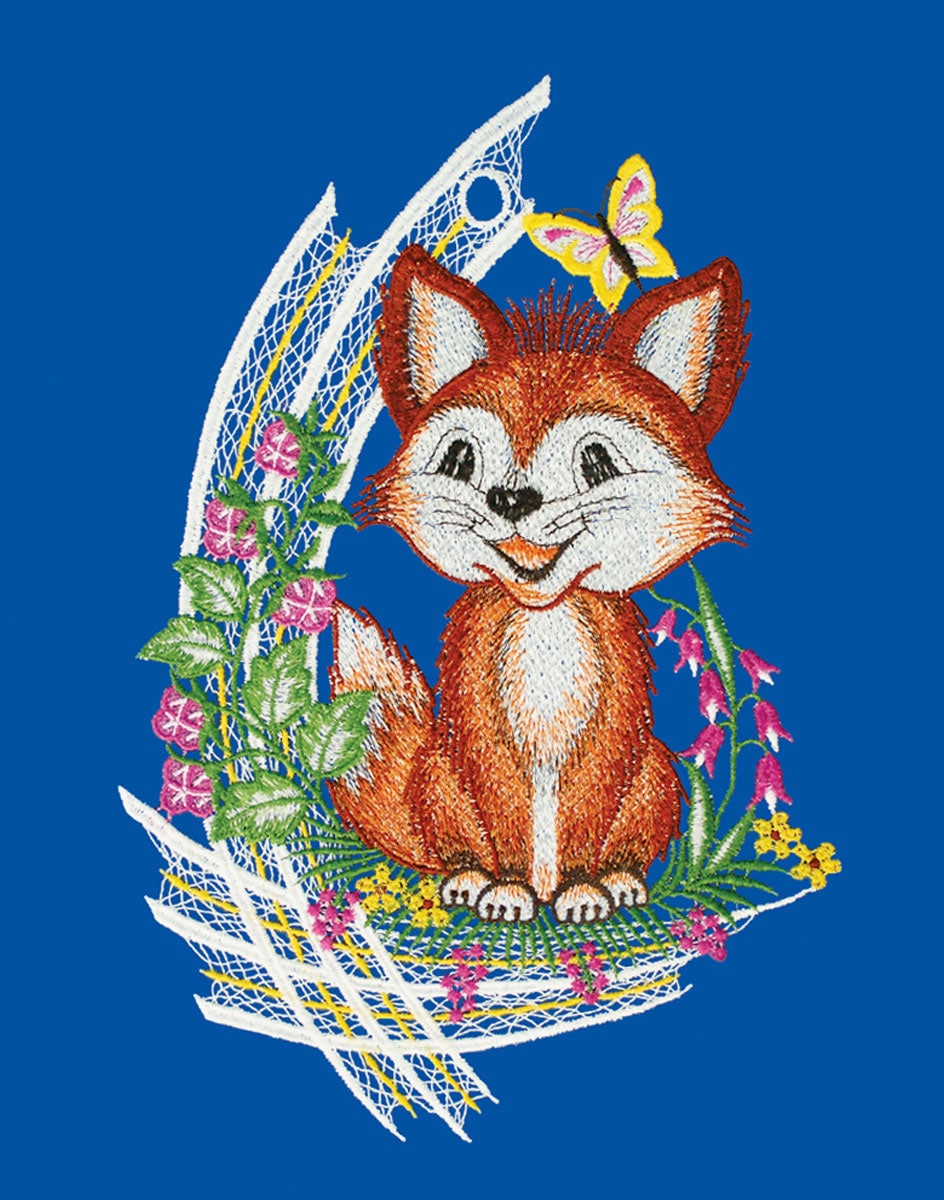 W. Reuter & Sohn - Plauener Spitze® Fensterbild »Fensterbild "Lustiger Fuchs" farbig«