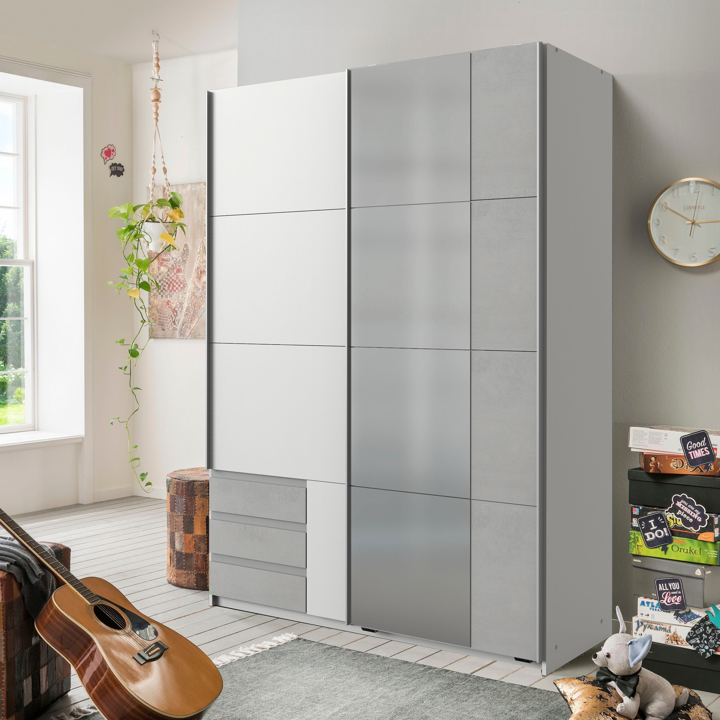 Wimex Schwebetürenschrank »Emden moderner Kleiderschrank mit Spiegel und Schubladen BESTSELLER«, Schlafzimmer Schrank Garderobenschrank mit Schwebetüren Topseller