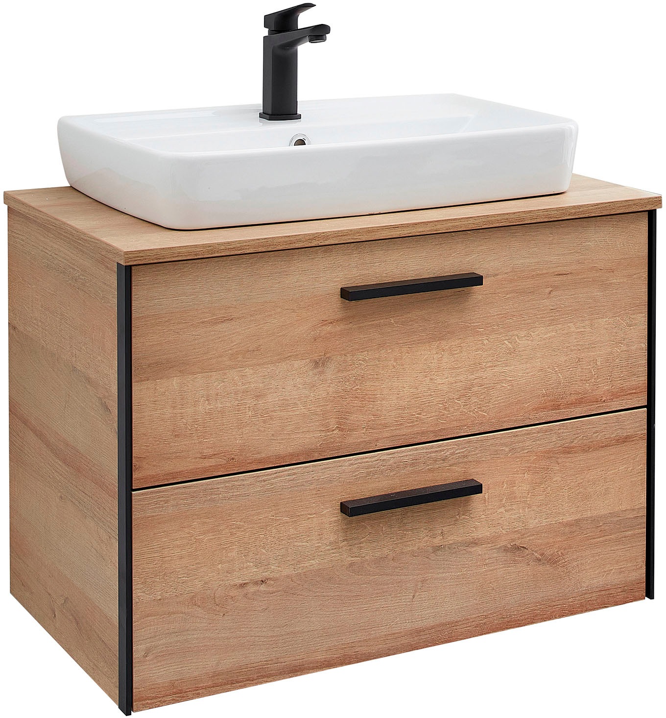 Saphir Badmöbel-Set »Quickset 395 2-teilig, Keramik-Aufsatzbecken mit LED-Spiegel«, (4 St.), Waschplatz 73 cm breit, 2 Schubladen, Waschtischplatte, Bad-Set