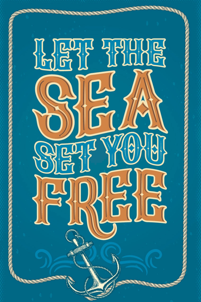 queence Metallbild »Free Sea«, Schriftzüge-Schriftzug, (1 St.), Stahlschild, Blechschild, Sprüche, Texte, Fernweh