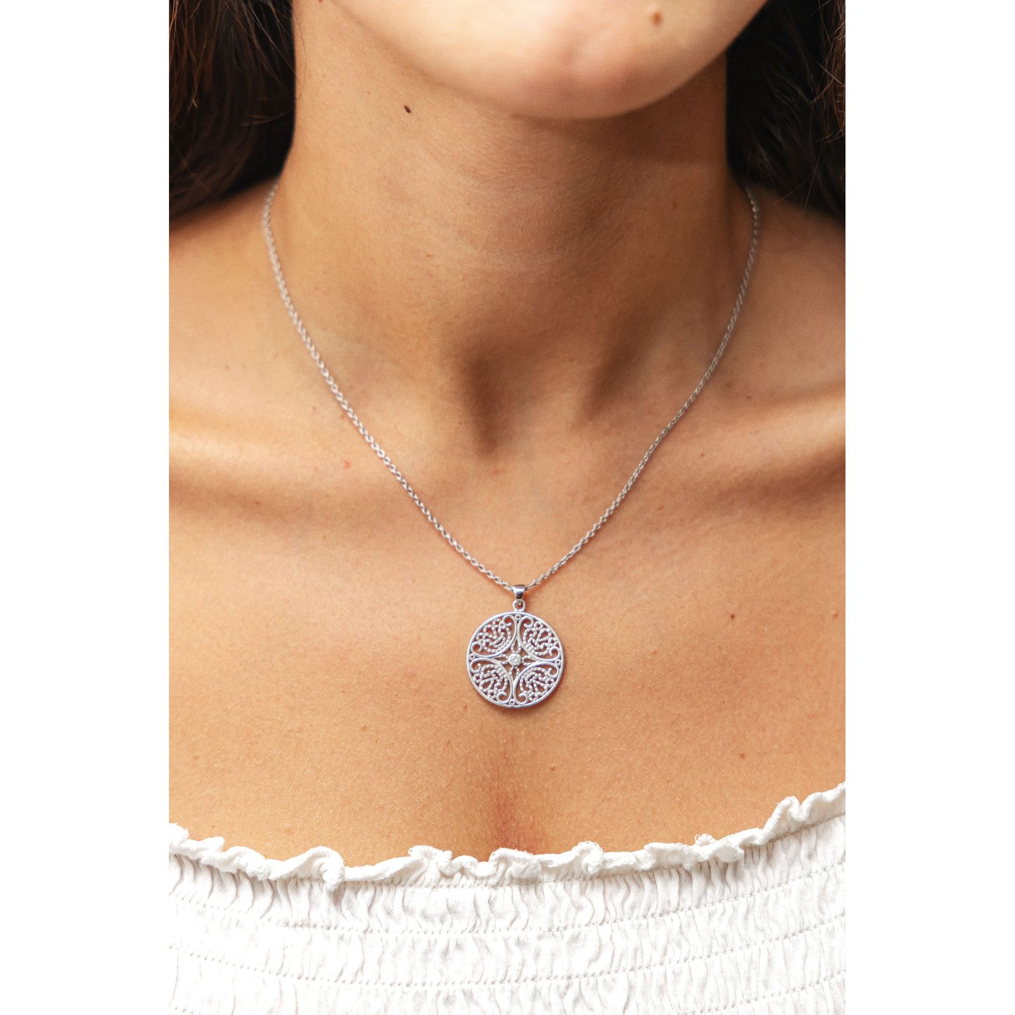 Zeeme Kette mit Anhänger »Silber 925 rhodiniert mit Zirkonia weiß«