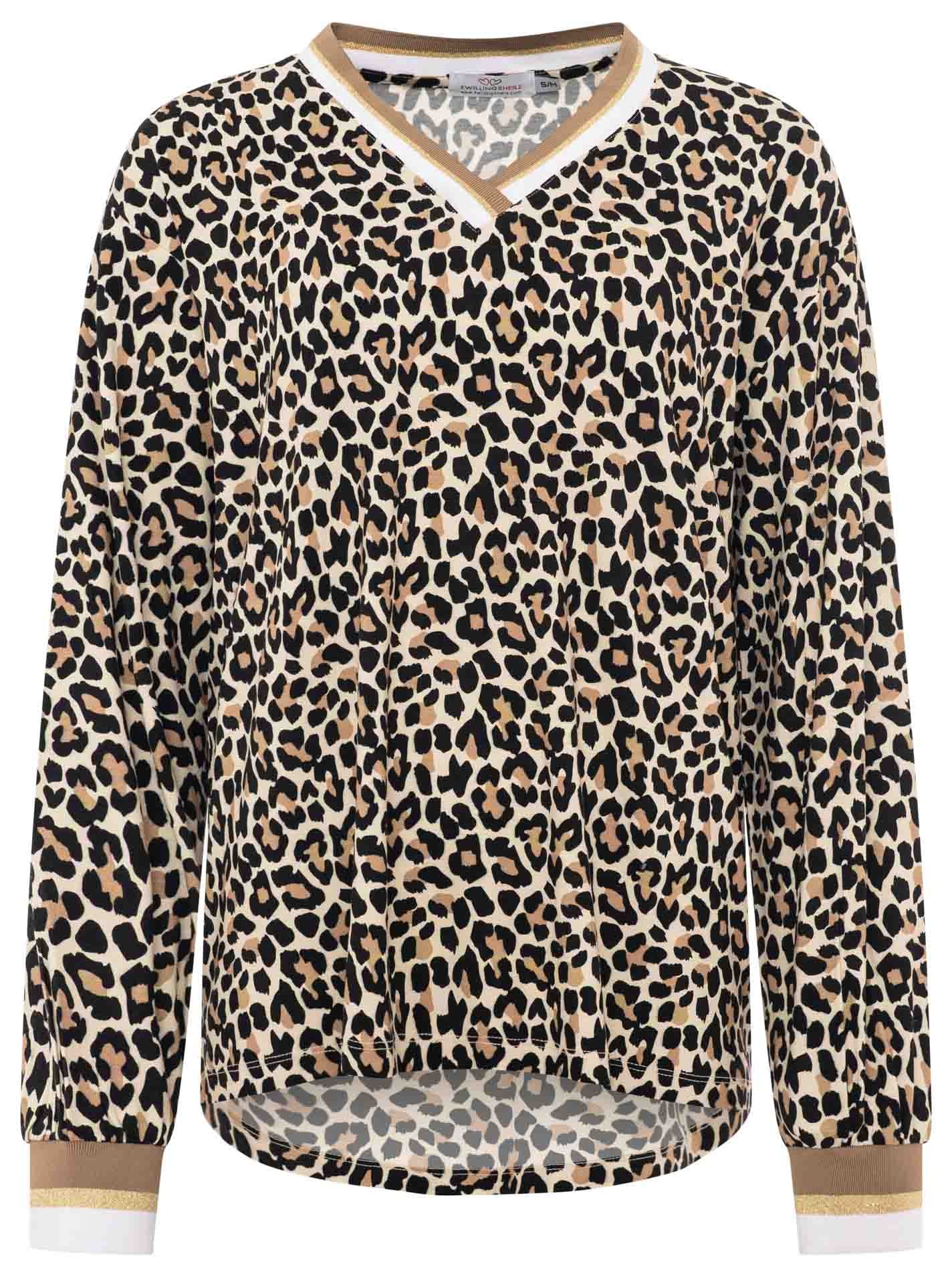 Zwillingsherz Blusenshirt »"Leo"« Leichtes Material, gestreifte Bündchen, Leomuster, V-Neck