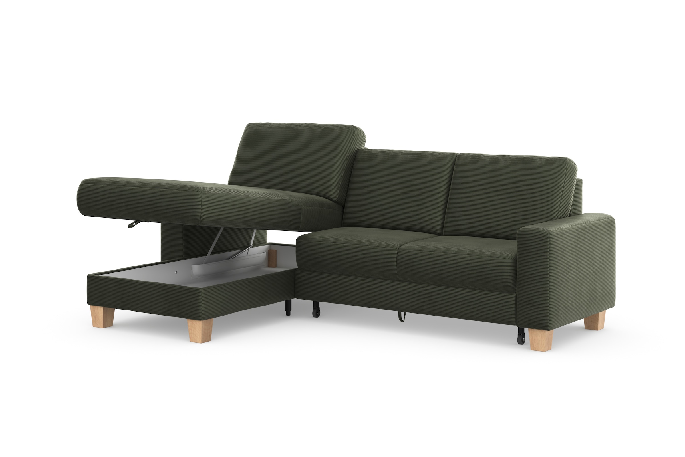 Home affaire Ecksofa »Summer L-Form«, mit Recamiere, mit oder ohne Bettfunktion und Bettkasten, Cord-Bezug