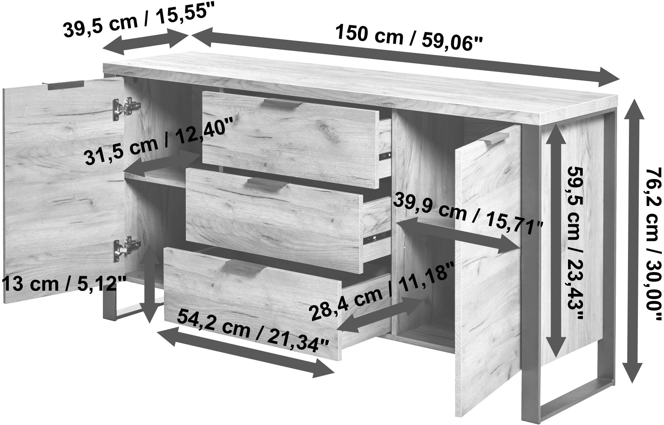 Jahnke Sideboard »LOOP SB 150«, (1 St.), mit 2 Türen + 3 Schubladen, Breite ca. 150 cm