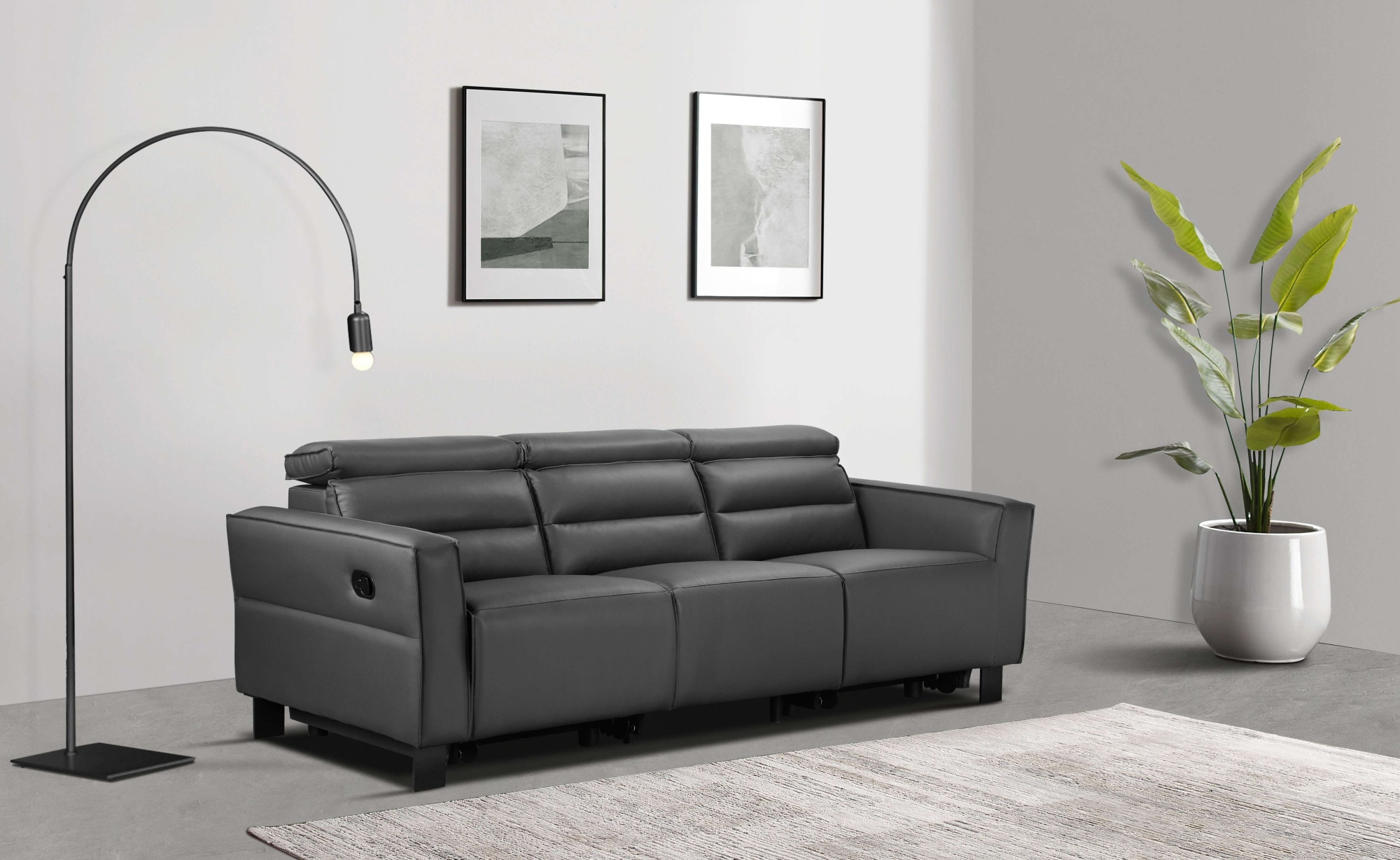 Places of Style 3-Sitzer »Carpari, 224cm, manuelle od. elektrische Relaxfunktion in 2 Sitzen«, mit USB-A/C, Kopfteilverstellung, Echtleder, Kunstleder, Webstoff