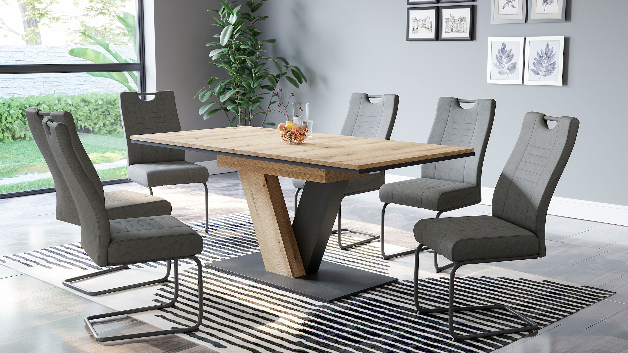 HELA Essgruppe »WESER« 7 Stk. tlg. Säulentisch 140-180x90 cm, Stuhl mit Fed günstig online kaufen