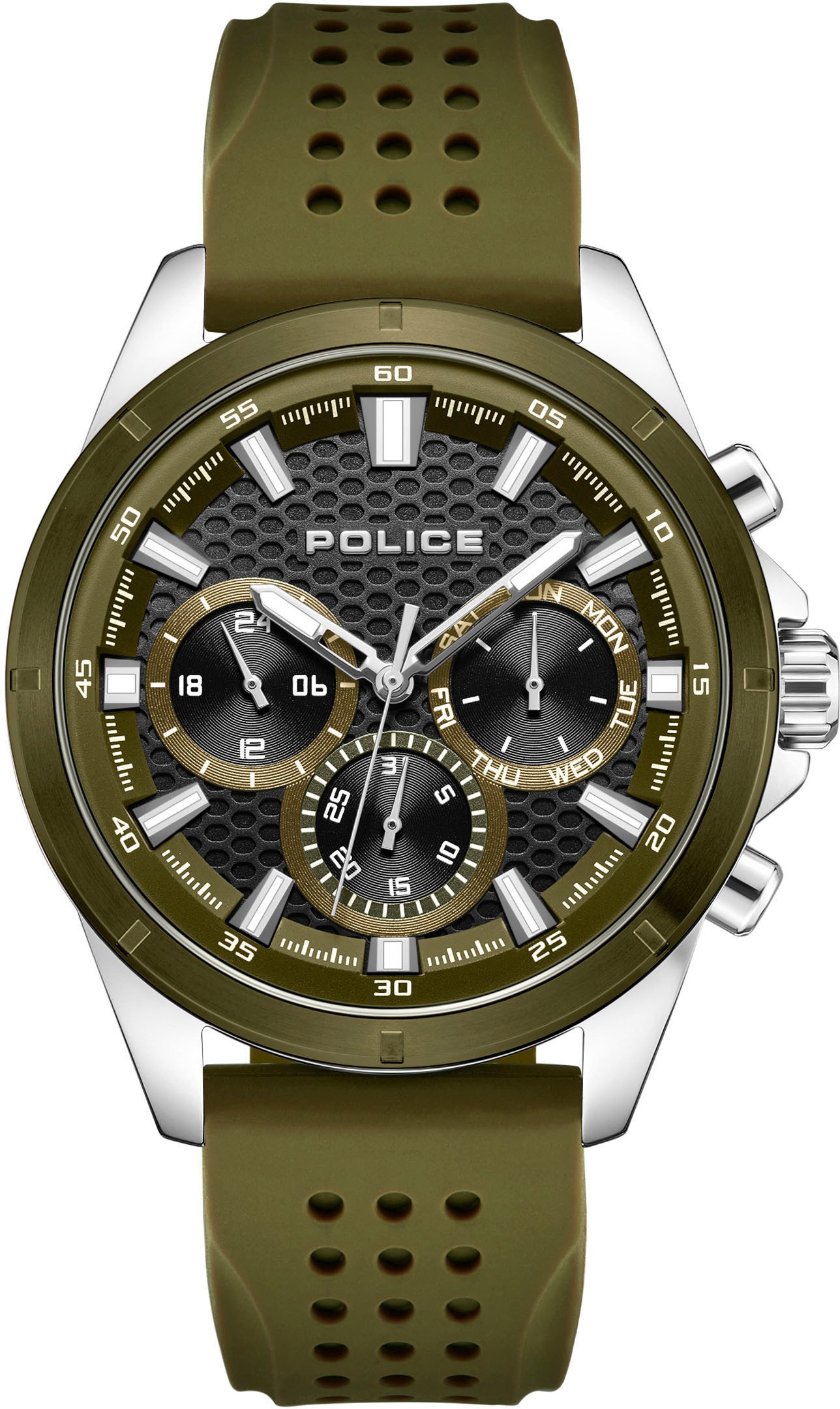 Police Multifunktionsuhr »MOTION«, Quarzuhr, Armbanduhr, Herrenuhr, Silikonarmband, analog, Wochentag
