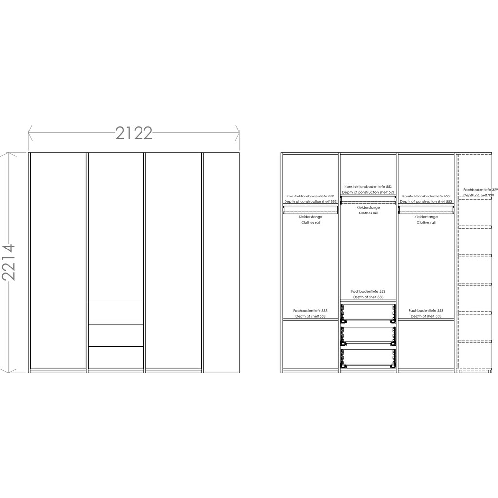 Müller SMALL LIVING Kleiderschrank »Modular Plus Variante 3«, 3 geräumige Schubladen, Anbauregal links oder rechts montierbar