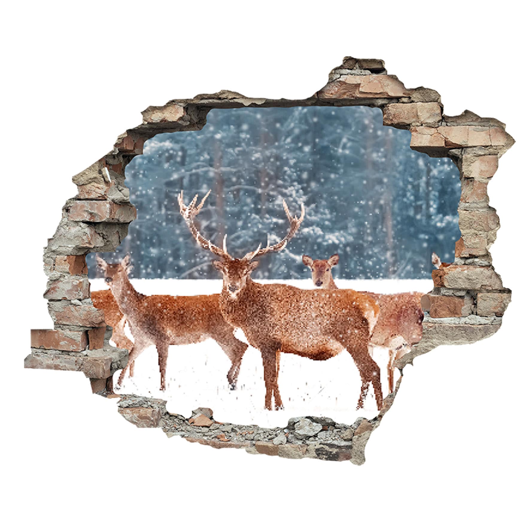 queence 3D-Wandtattoo »Hirsch im Schnee«, (1 St.), selbstklebender Wandsticker Weihnachten