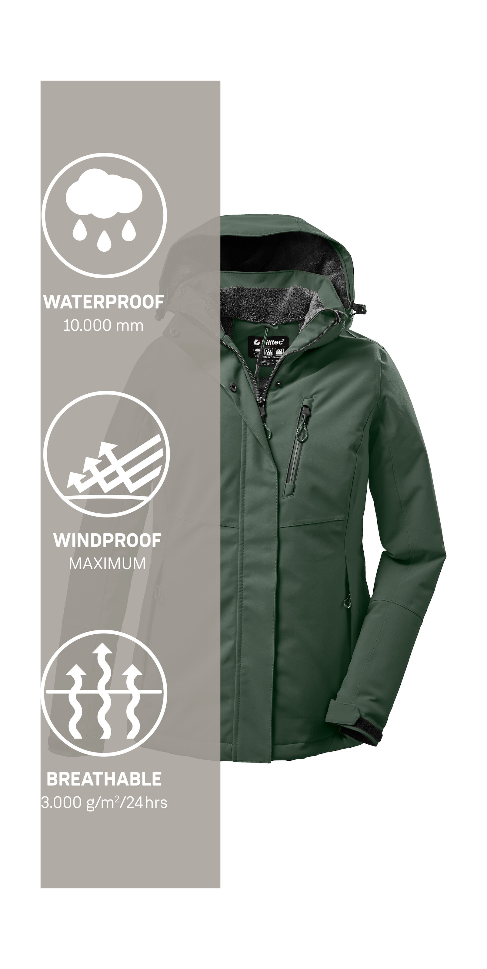 Killtec Outdoorjacke »KOW 170 KG WMN JCKT«, Damen Funktionsjacke: wasserdicht, atmungsaktiv, abnehmbare Kapuze