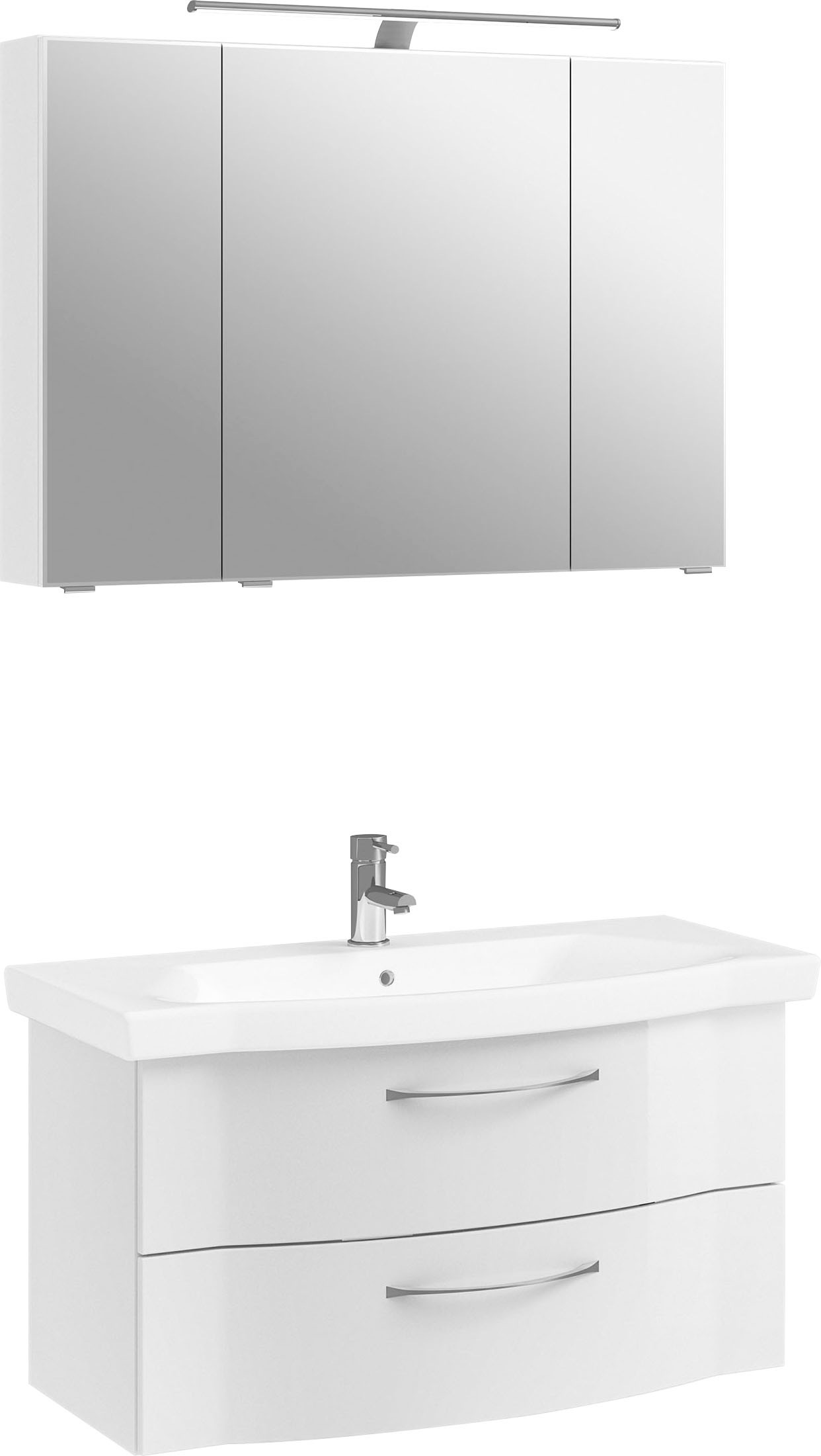 Saphir Badmöbel-Set »6005 Sprint 2-teilig, Keramik-Waschtisch mit LED-Spiegelschrank«, (2 St.), Waschplatz 98 cm breit, inkl. Türdämpfer, 3 Türen, 2 Schubladen