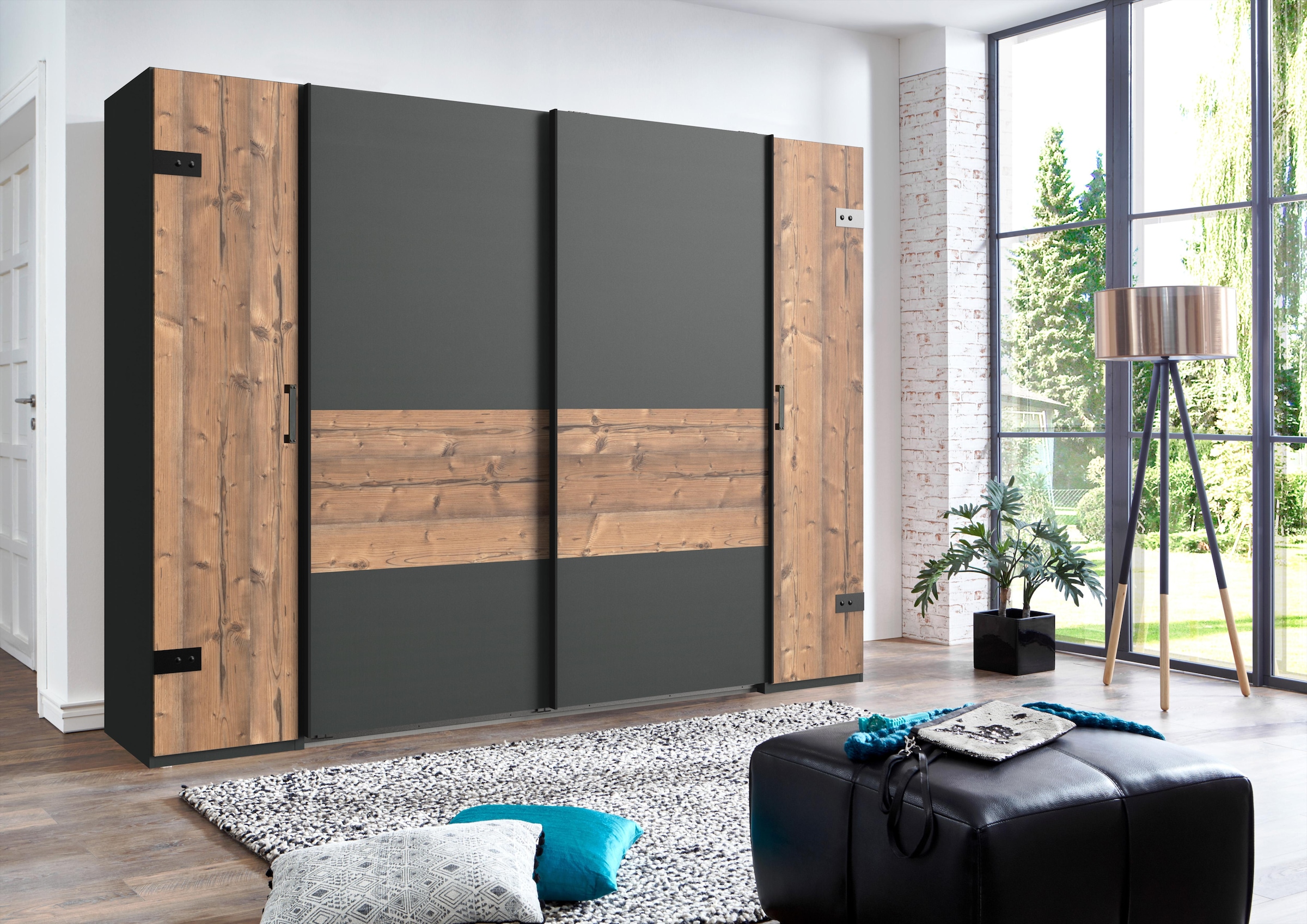 Wimex Kleiderschrank »Stockholm, rustikale Optik im Industrial Design, Made in Germany«, 270x65x210cm, viel Stauraum durch 2 Kleiderstangen und 10 Einlegeböden