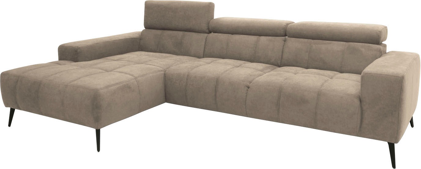 DOMO collection Ecksofa »Trento L-Form, mit Kufenfuß oder Einzelfuß«, wahlweise mit Kopfteilverstellung, Recamiere links/rechts bestellbar
