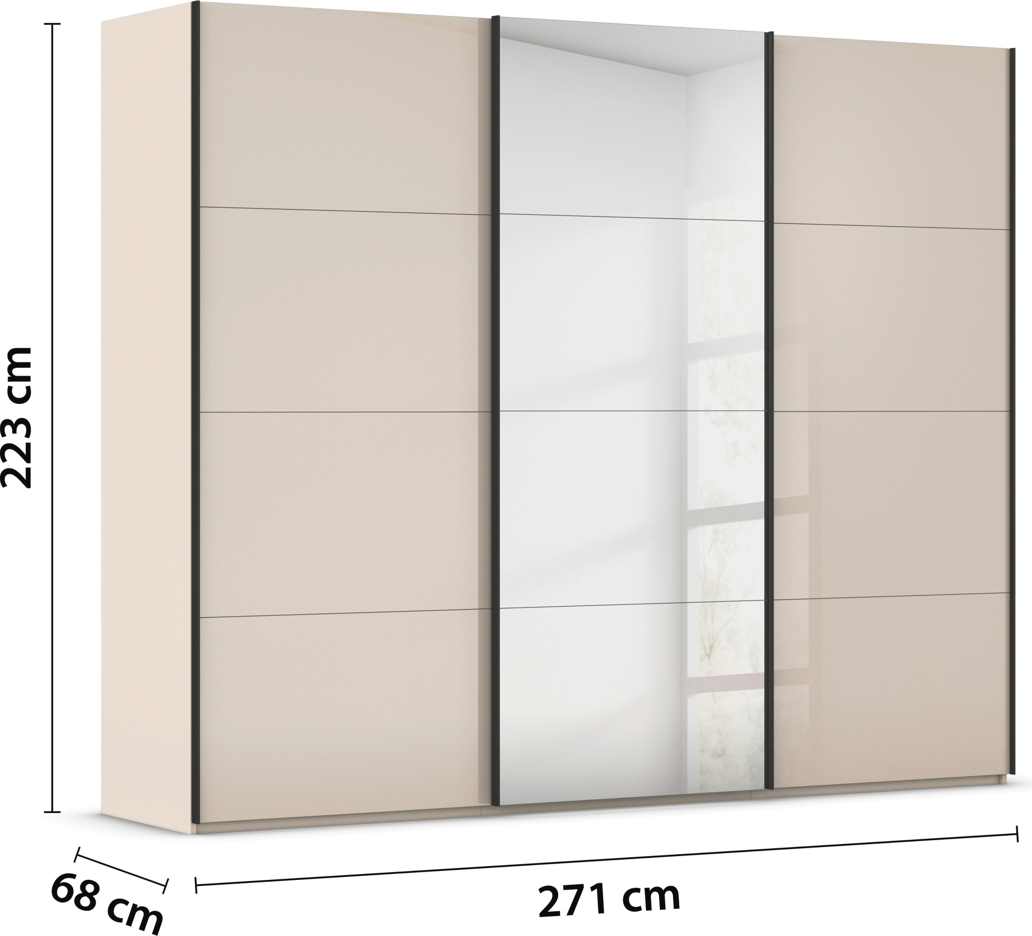 rauch Schwebetürenschrank »Kleiderschrank Schrank Garderobe Schlafzimmerschrank SCALE-FYRA«, edle viergeteilte Türen Spiegel/Glas-Mix viele Farben MADE IN GERMANY