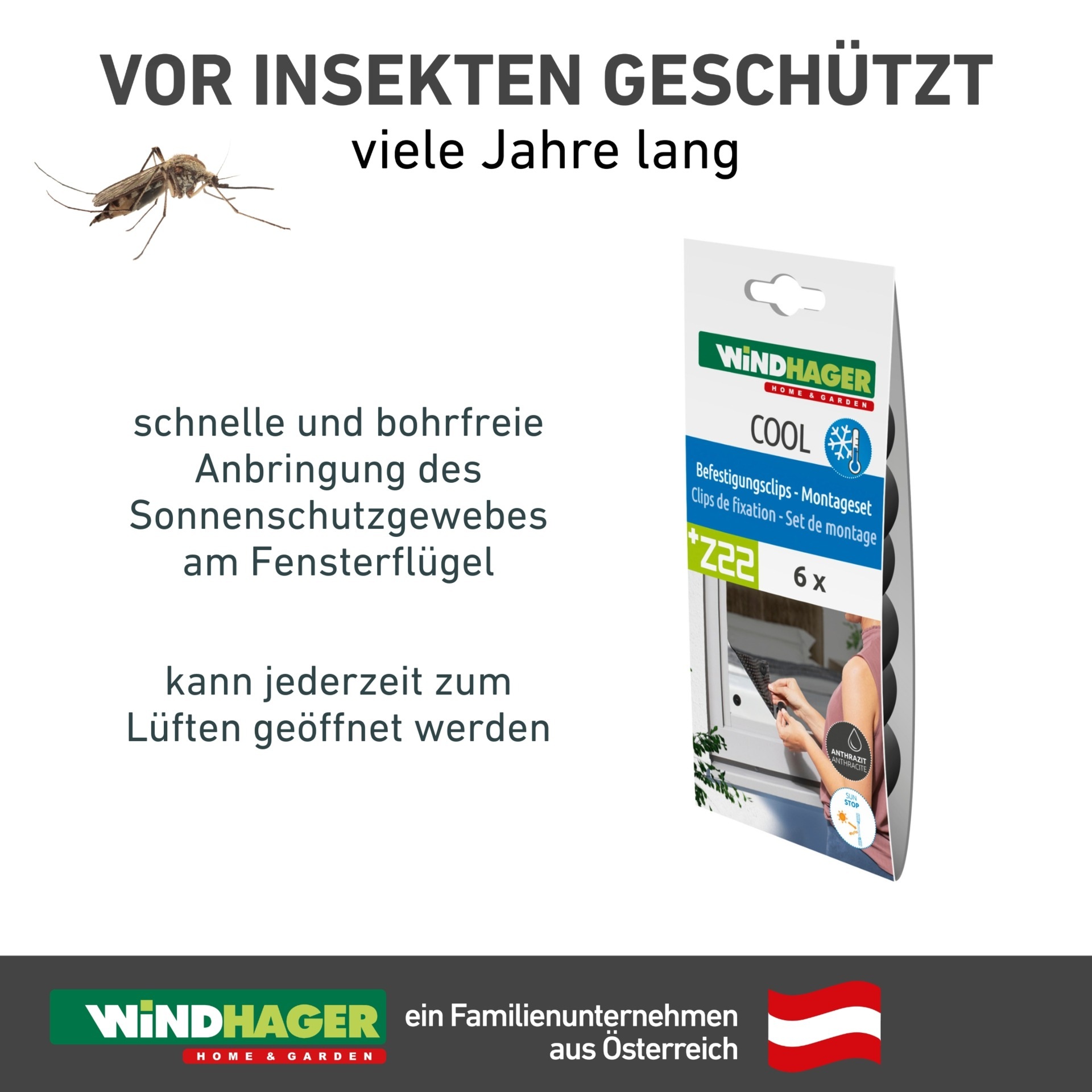 Windhager Zubehör-Set »für Sonnenschutzgewebe COOL, Befestigungsclips mit Klebehaken« Anbringung des Sonnenschutzgewebe am Fensterflügel, anthrazit, 6 Stk.