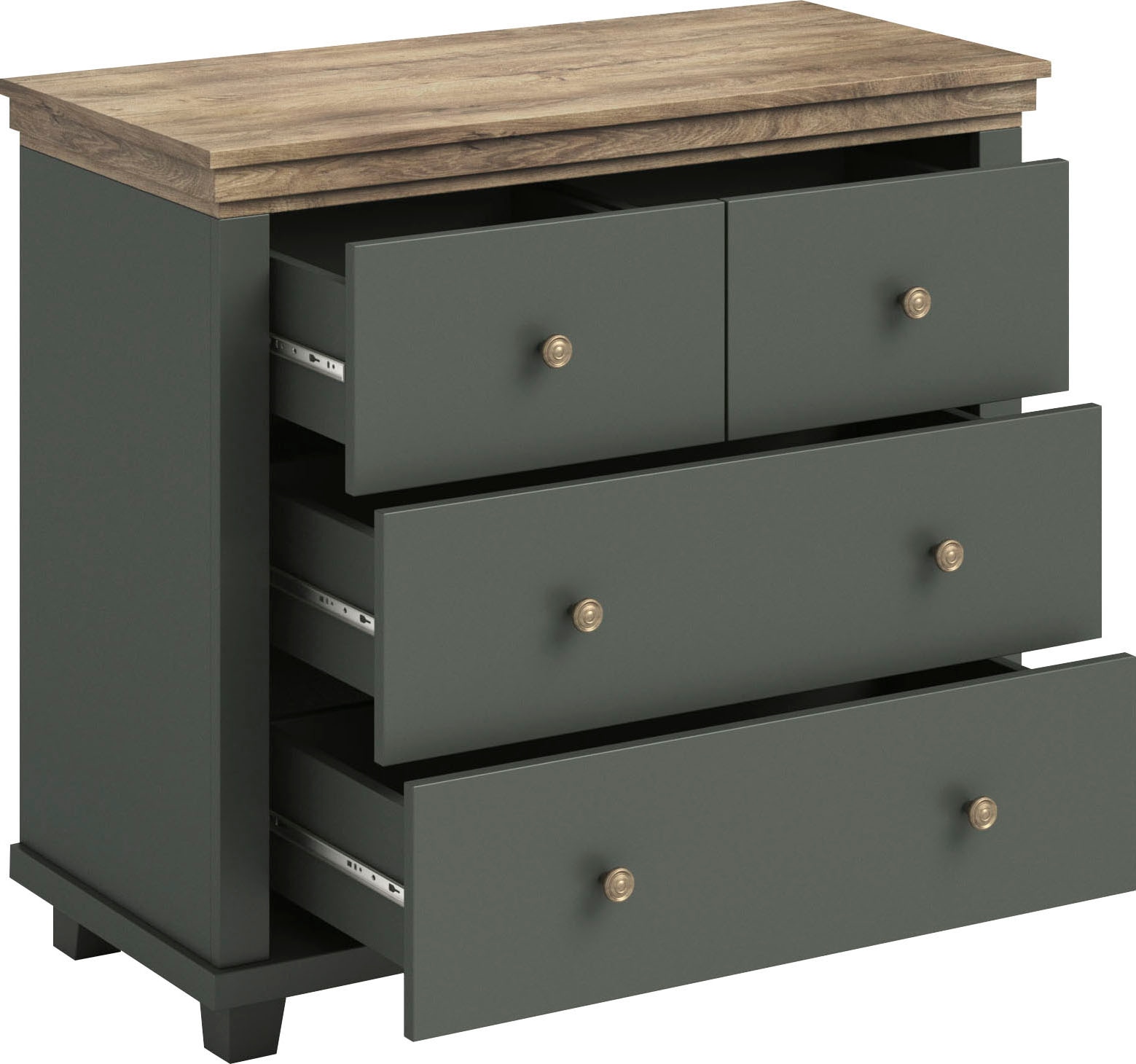 Home affaire Schubkastenkommode »Evora mit 4 Schubladen, 90x42x80,5 cm (BxTxH), FSC®-zertifiziert«, Kommode mit MDF-Applikationen, Landhausstil, passende Ergänzung