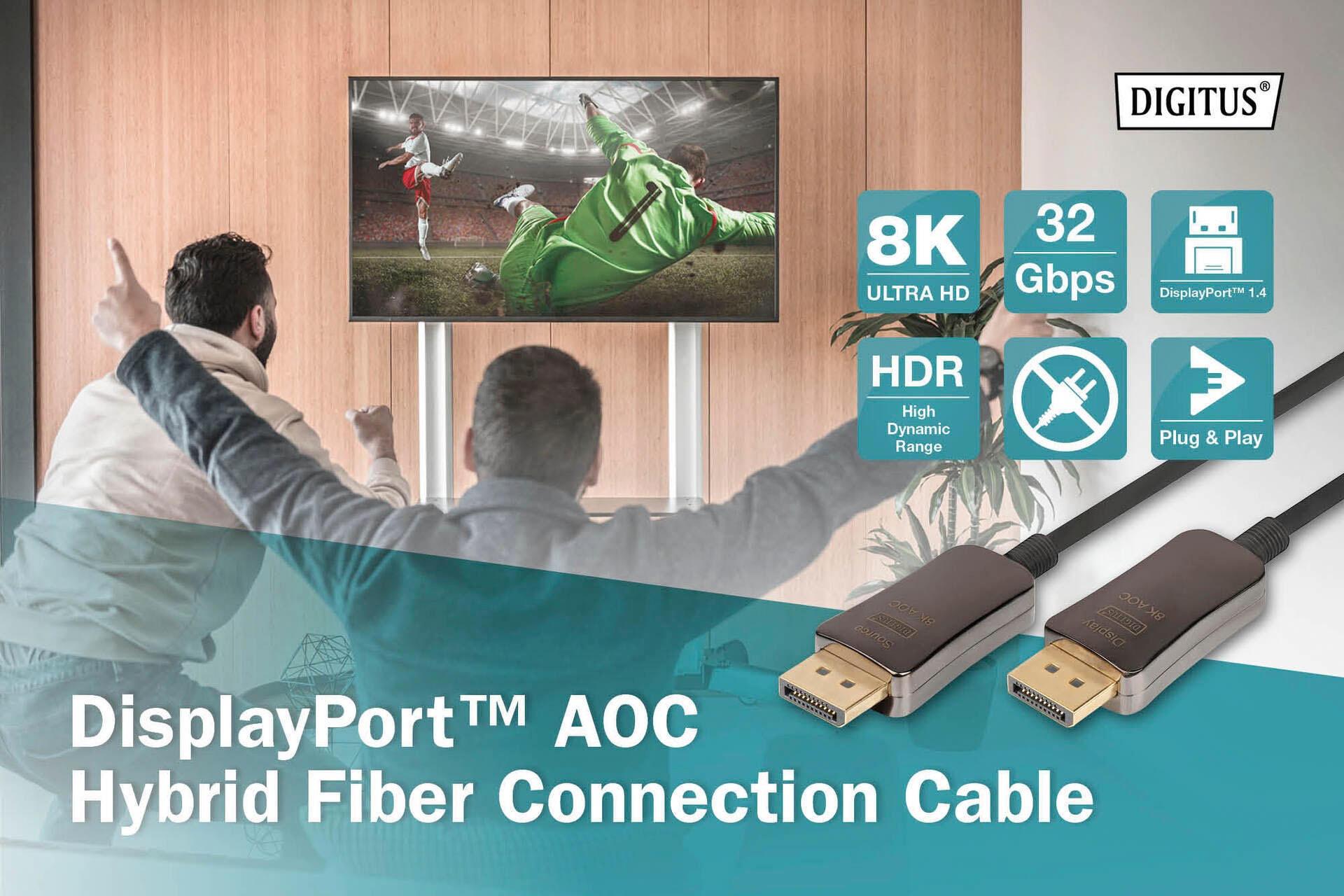 Digitus SAT-Kabel »DisplayPort™ AOC Hybrid Glasfaserkabel, UHD 8K«, DisplayPort, 1500 cm