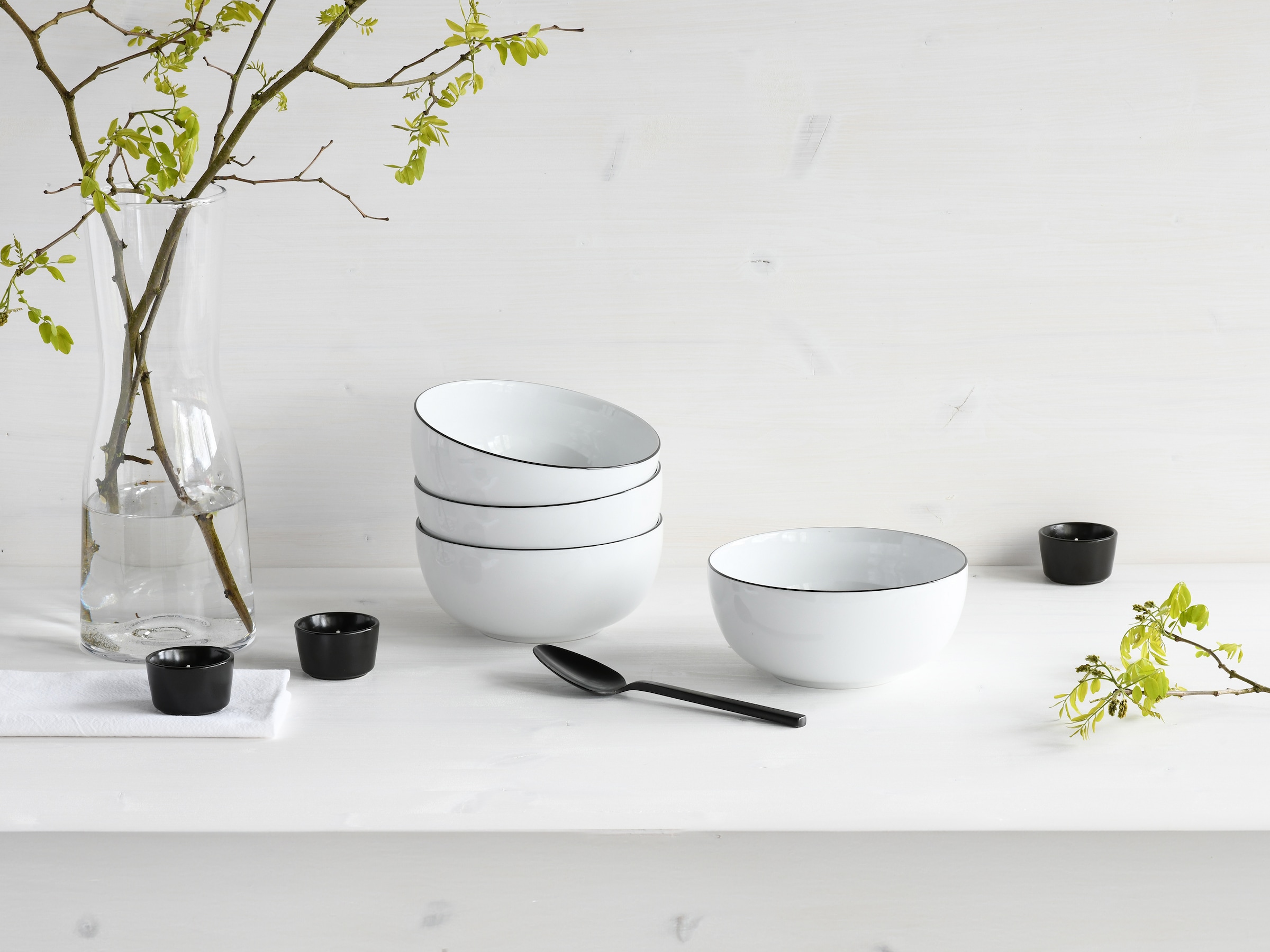 CreaTable Schale »Allround Black Line, Buddha Bowl 16 cm 4-tlg«, 4 tlg., aus Porzellan, Daily Use, Zeitlos