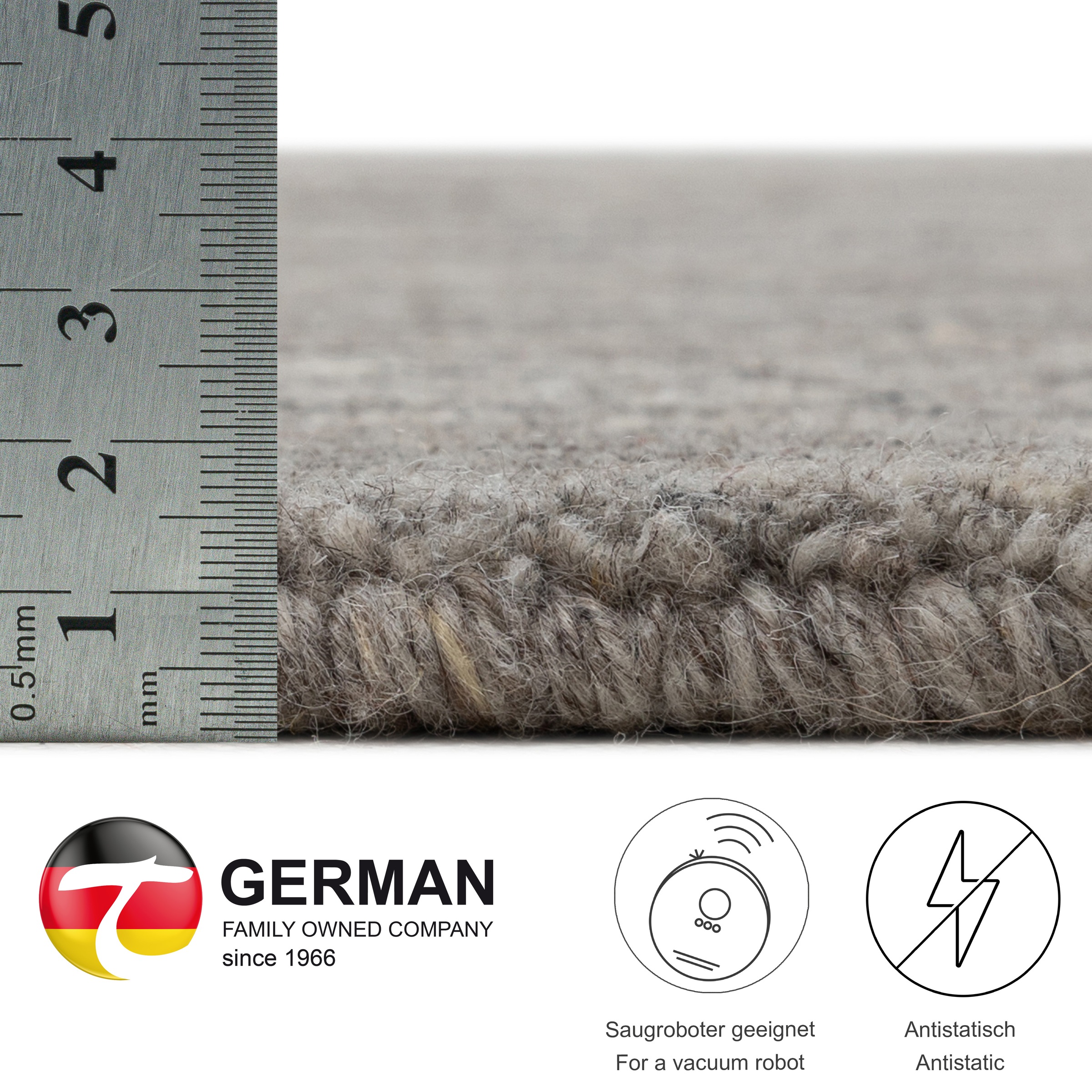THEKO Wollteppich »Pure UNI«, rechteckig, 14 mm Höhe, Handwebteppich, meliert, reine Wolle, handgewebt