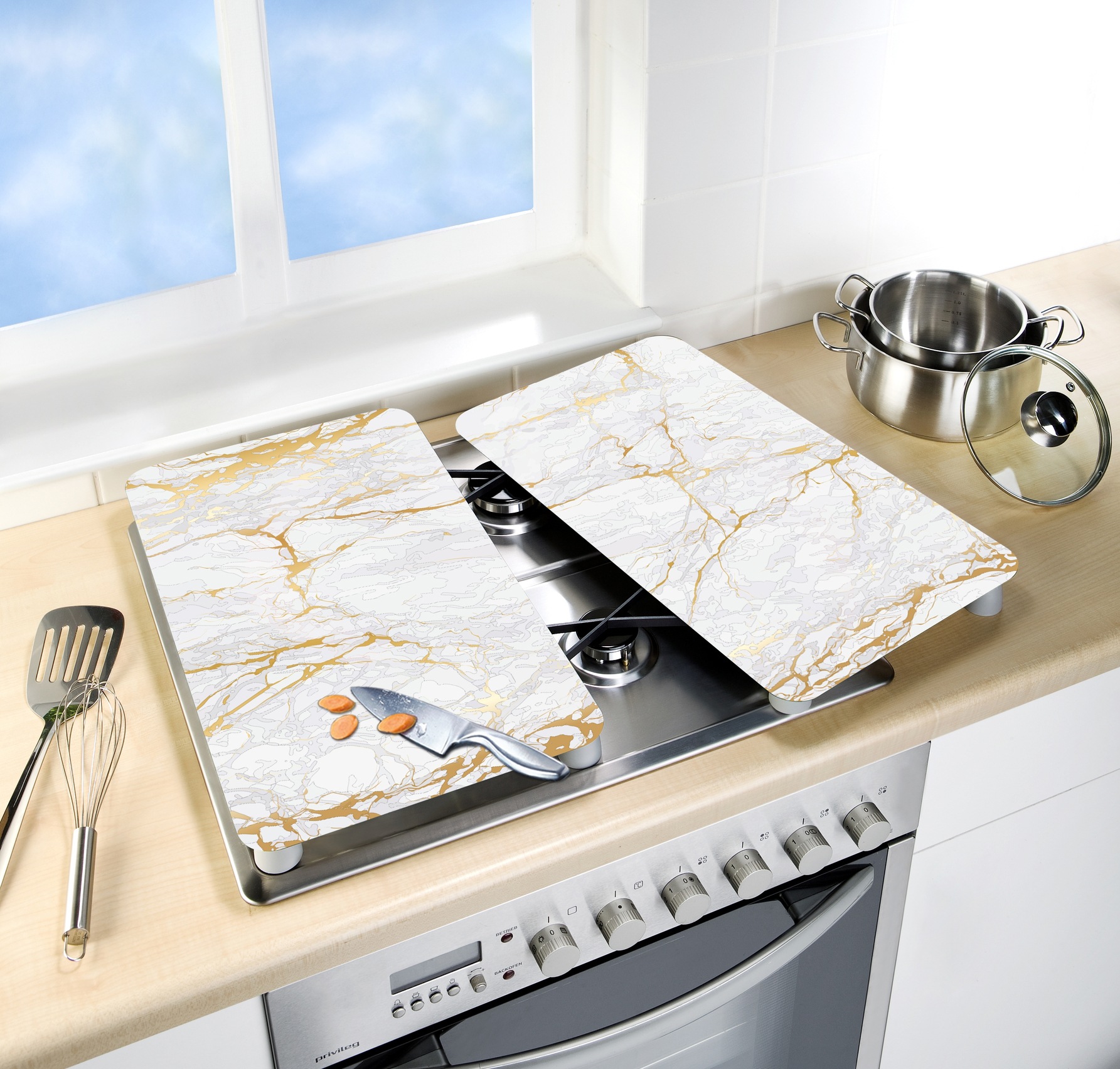 WENKO Herd-Abdeckplatte »Universal Modell Marmor Gold«, (Set, 2 tlg.), Herd günstig online kaufen