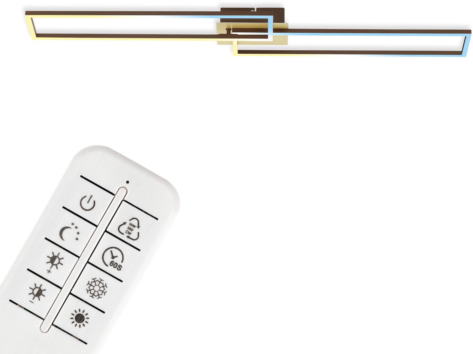 Briloner Leuchten LED Deckenleuchte »3145017 FRAME«, Leuchtmittel LED-Board | LED fest integriert, CCT, RGB, Memory-/Nachtlichtfunktion, Fernbedienung, gold-braun