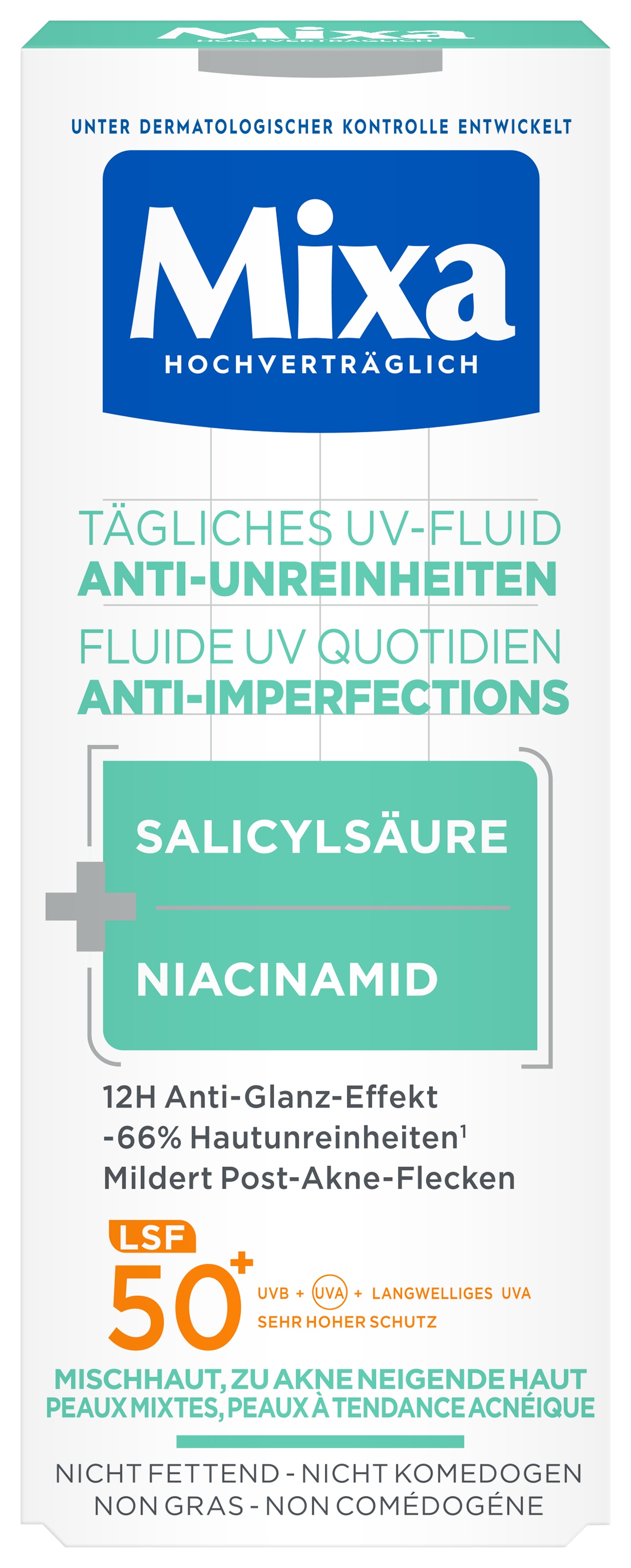 Mixa Gesichts-Reinigungsfluid »MIXA ANTI-UNREINHEITEN LSF50 + UV FLUID« mit Niacinamid