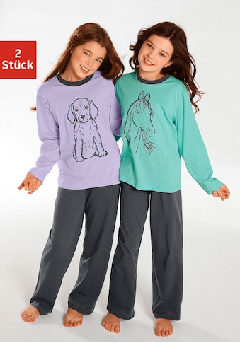 Vivance Pyjama, (2 Stück), Oberteile in schönen Farben mit Tierdruck kaufen