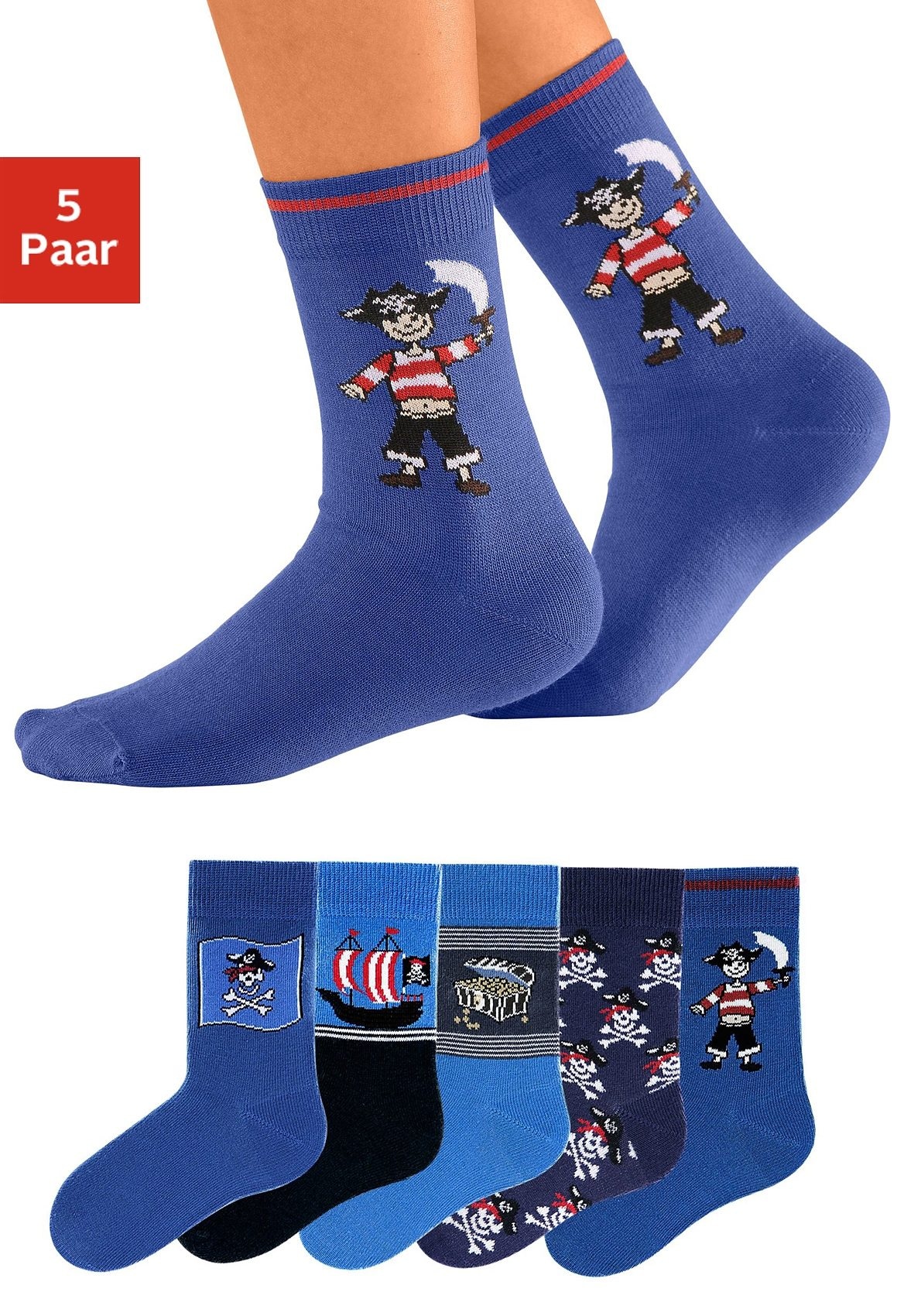 H.I.S Socken, (Packung, 5 Paar), mit Piratenmotiven