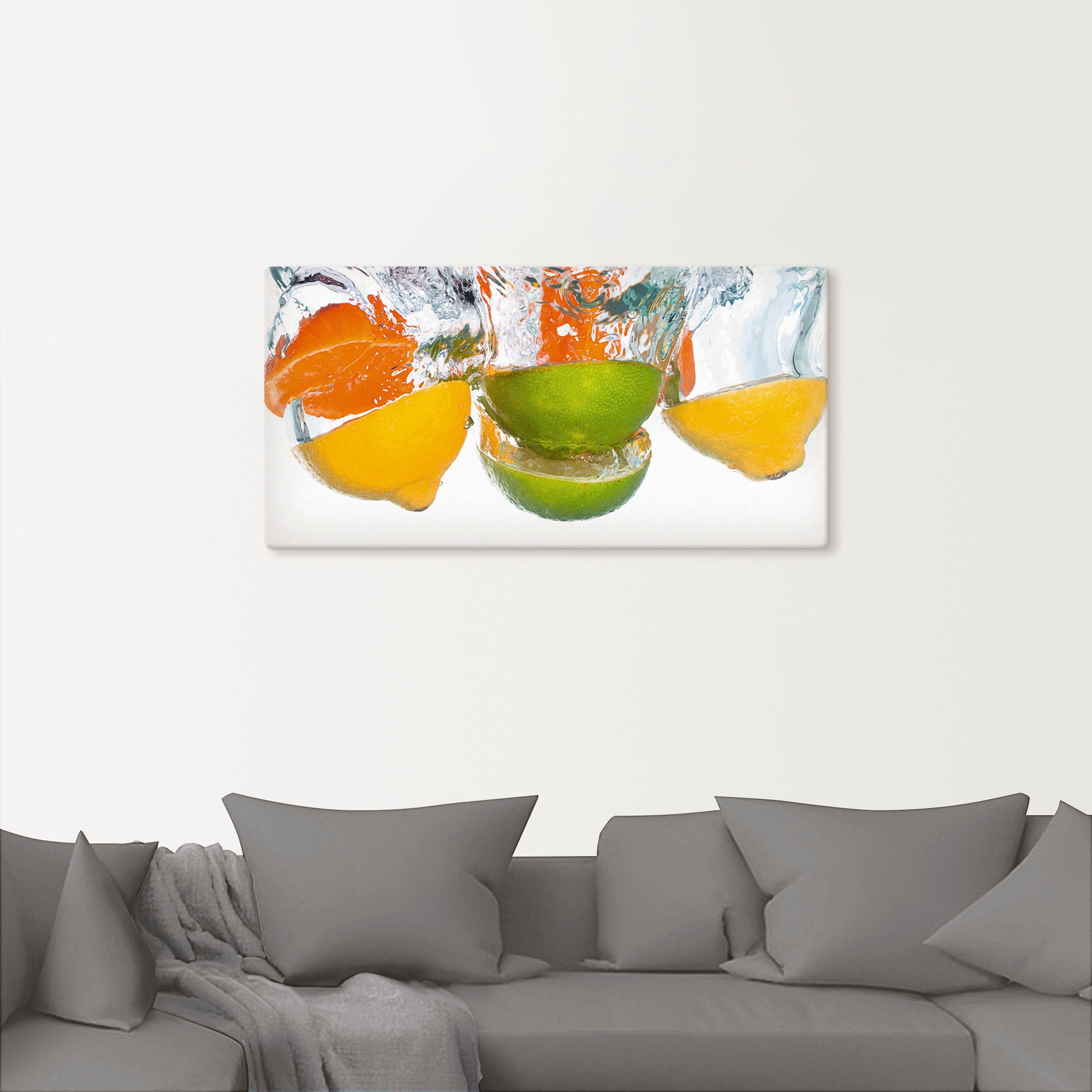 Artland Wandbild »Zitrusfrüchte fallen in klares Wasser«, Lebensmittel, (1 St.), als Leinwandbild, Poster, Wandaufkleber in verschied. Größen