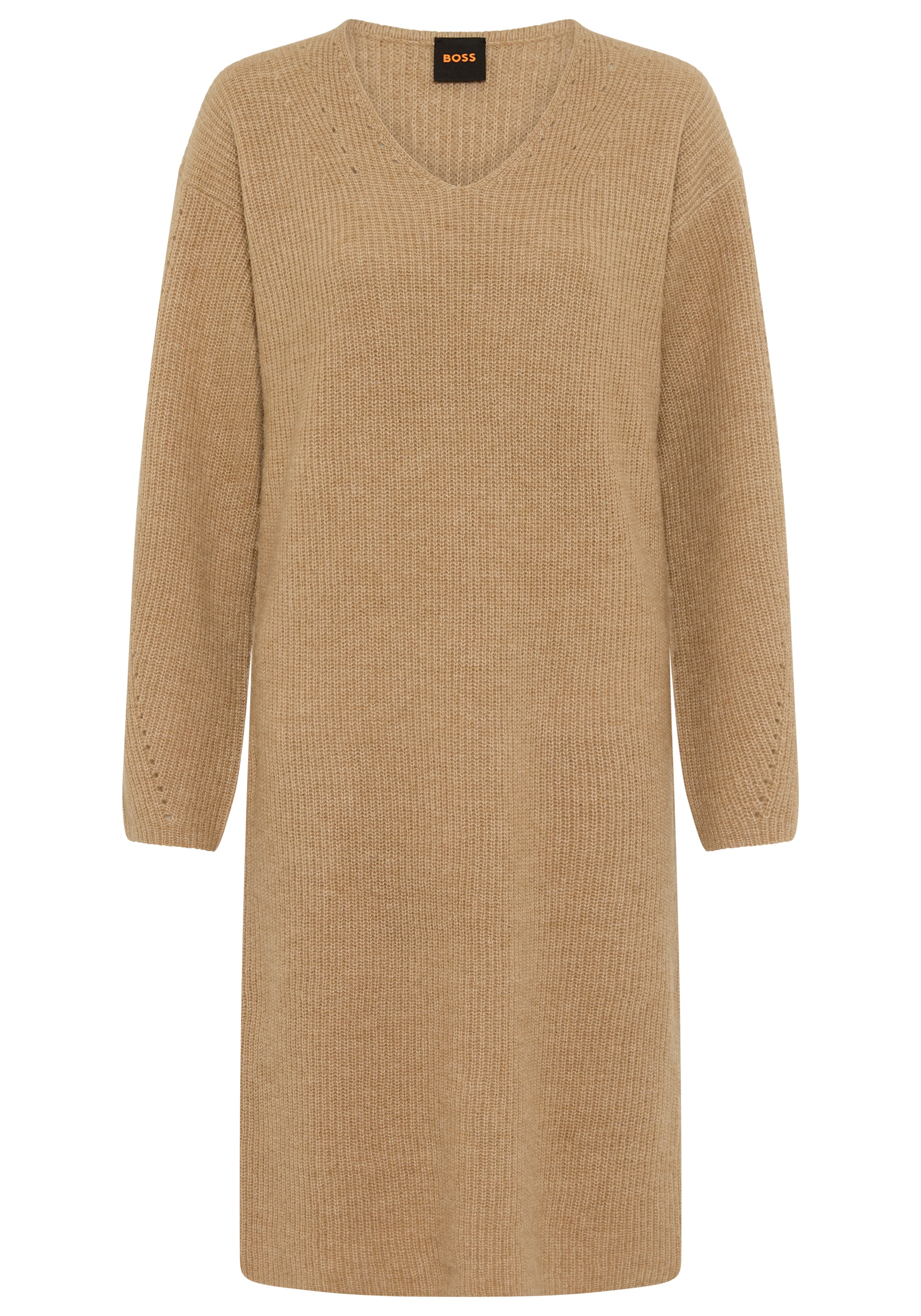 BOSS ORANGE Strickkleid »Fusil Premium Damenmode« mit V-Ausschnitt & Ajourdetails