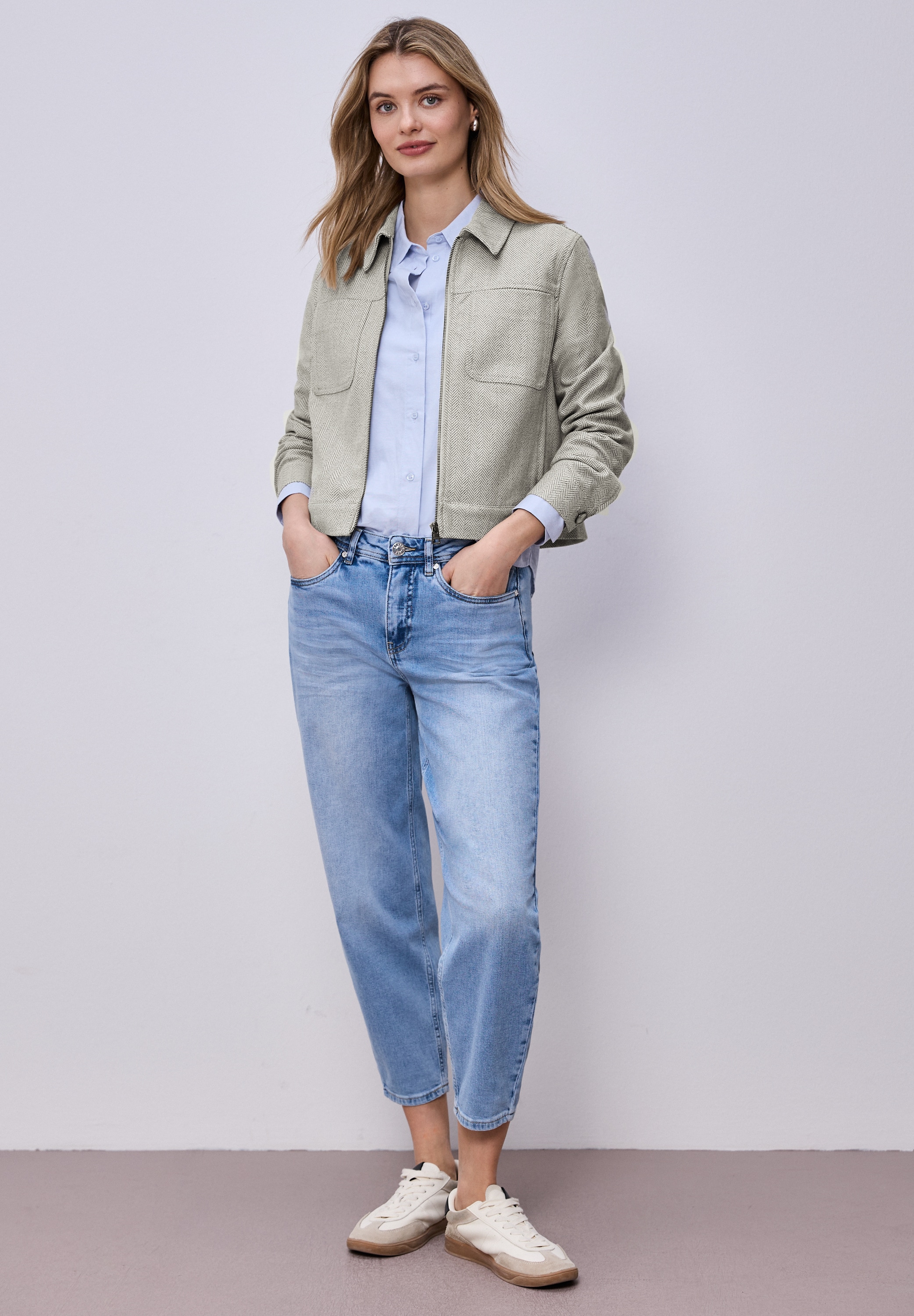 STREET ONE Blouson ohne Kapuze mit Fischgrätmuster und Zipper