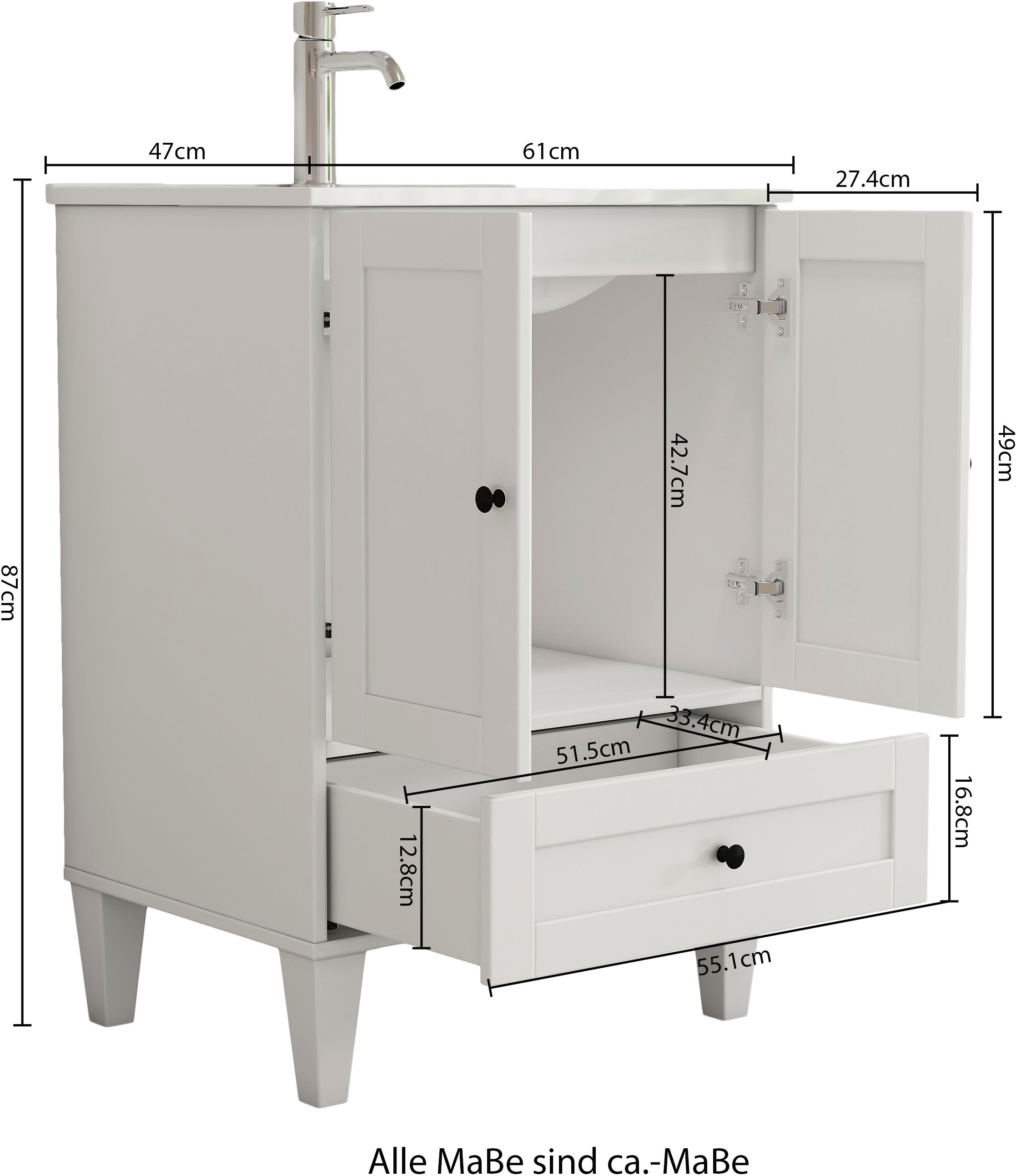 welltime Waschtisch »Amsterdam« Badmöbel inkl. Keramikwaschbecken, in verschiedenen Breiten erhältlich