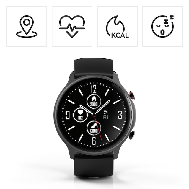 Hama Smartwatch »Smartwatch Herren GPS Pulsmessung, Blutsauerstoff,  Herzfrequenz, Timer«, (Fitnesstracker, Schritte, Kalorien, Schlaf, Stress,  Tempo, Musik, Uhr) online bestellen