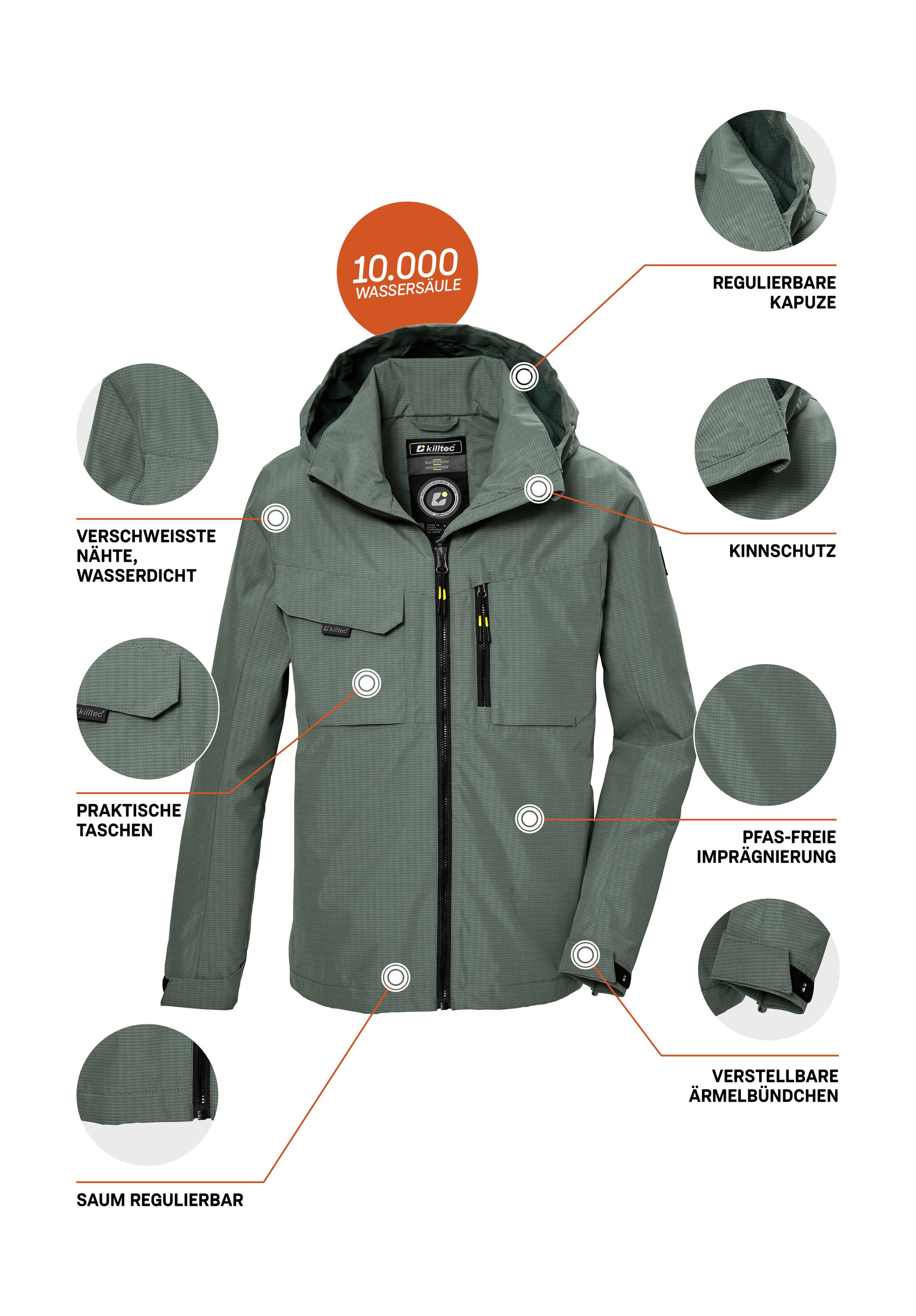 Killtec Funktionsjacke »KOS 140 BYS JCKT«, Wasserdichte Jacke mit verstellbarer Kapuze, PFAS-frei imprägniert