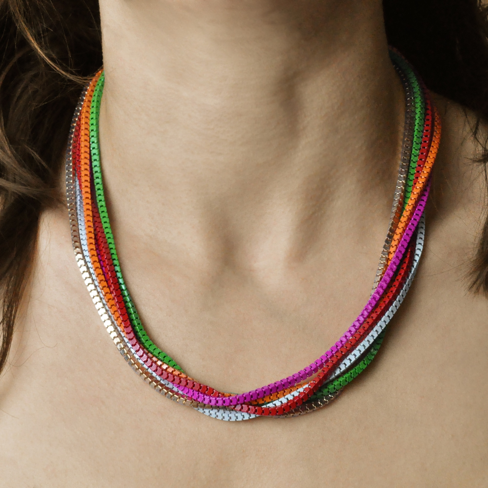 Steuer Lange Kette »Metal multi mehr reihig pink, grün, orange, rot, gold, weiß«
