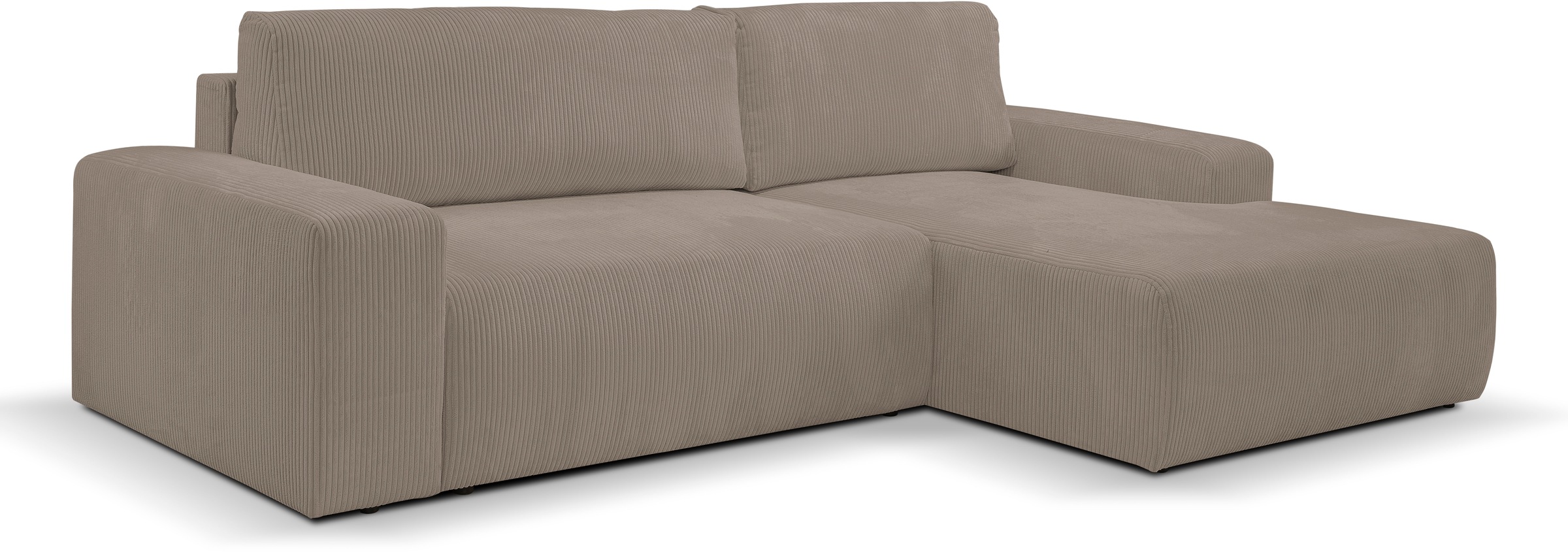 WERK2 Ecksofa »Rotterdam-L, kuschelweicher Cord oder Breitcord, L-Form, Breite 267 cm«, Design Ecksofa mit Schlaffunktion & Bettkasten, Cord, Hellgrau/Beige