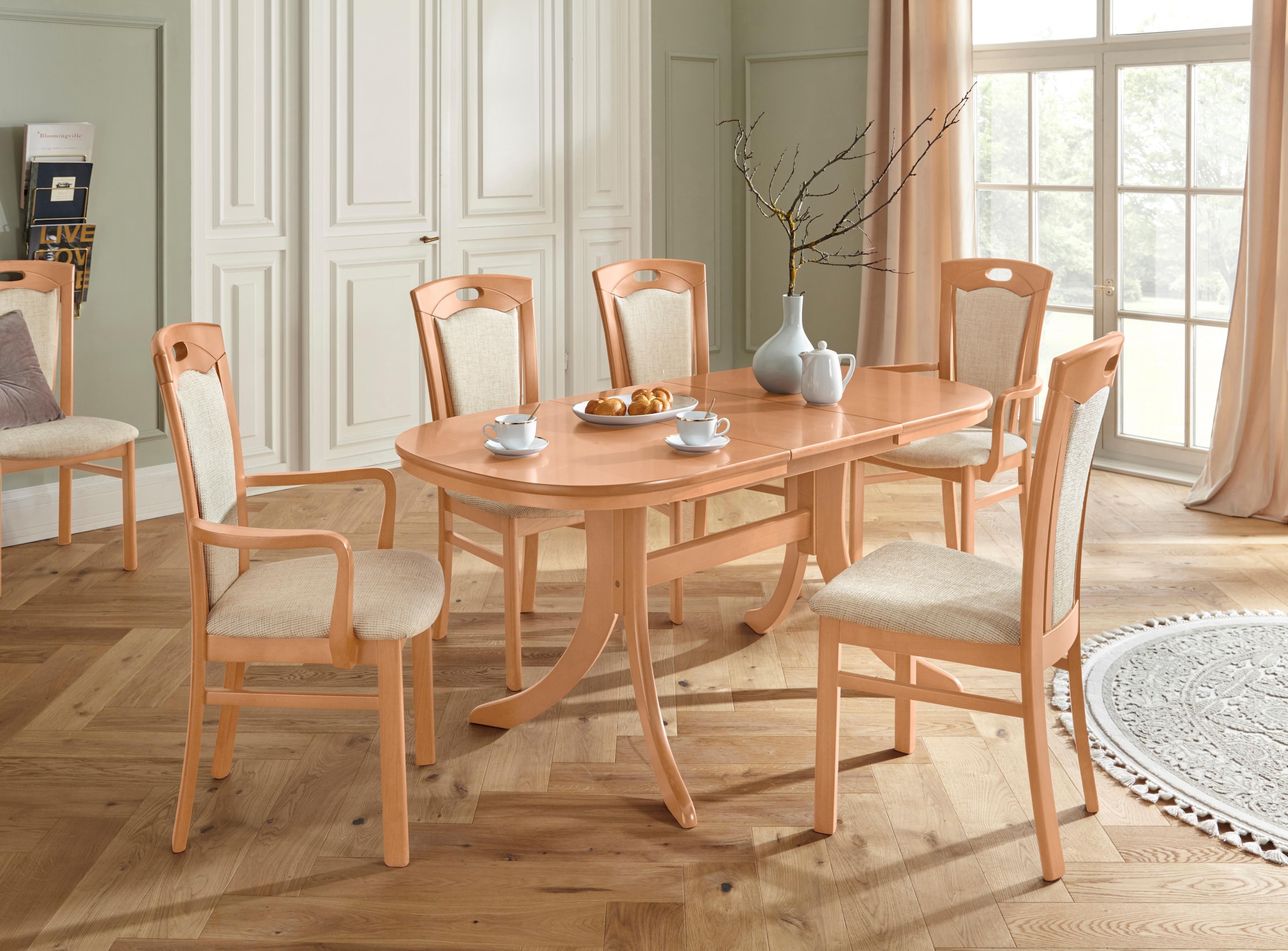 Home affaire Esszimmerstuhl »FERDI, Armlehnstuhl, Made in Italy, Massivholz«, Struktur, Bezug Feinstruktur (wasser-und fleckabweisend) oder Struktur