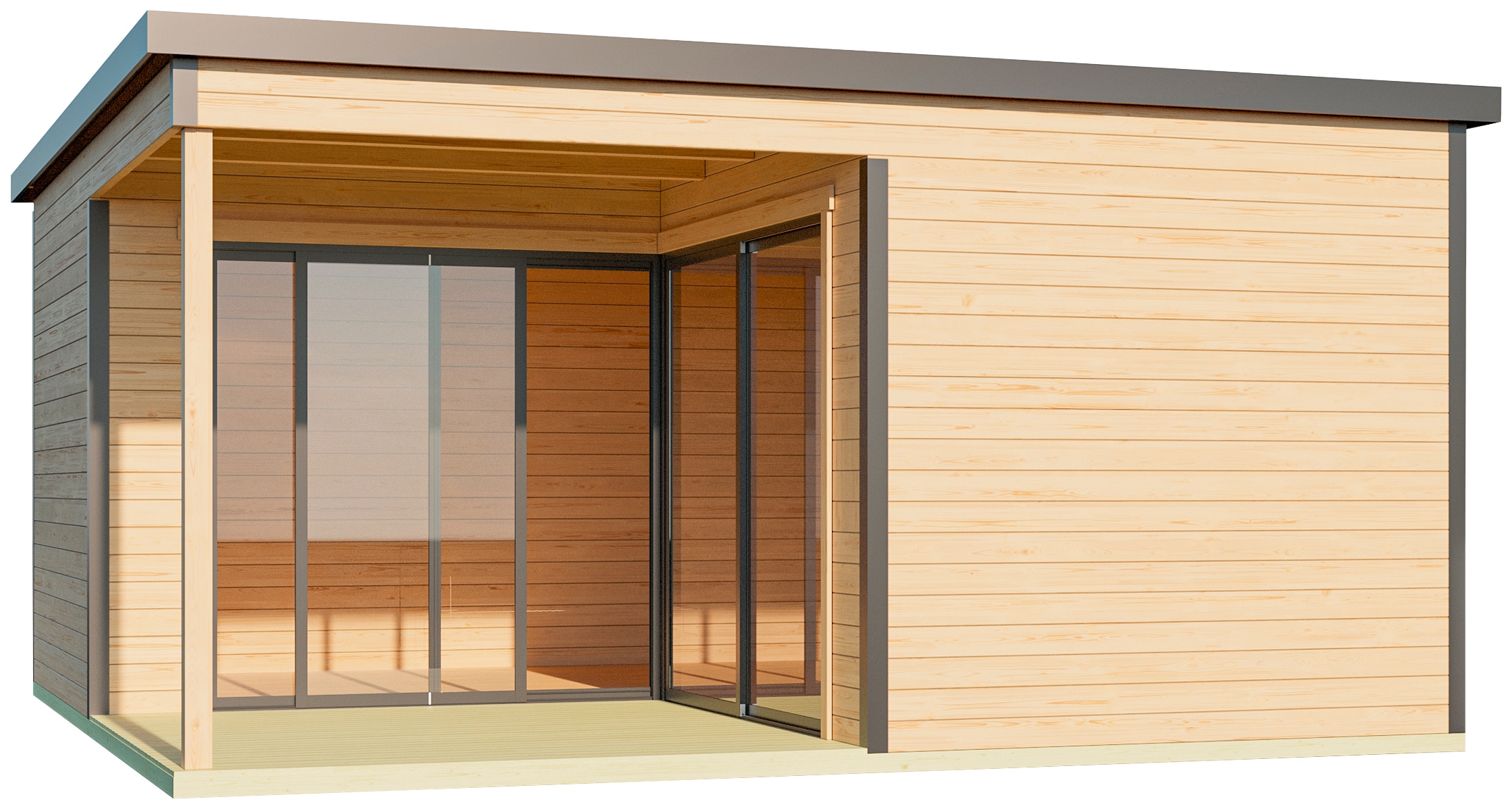 LASITA MAJA Gartenhaus »DOMEO 6 LOGGIA NATUR/ANTHRAZIT«, (Set), mit Überdachung, Fundamentmass 5000 x 5000, Naturbelassen